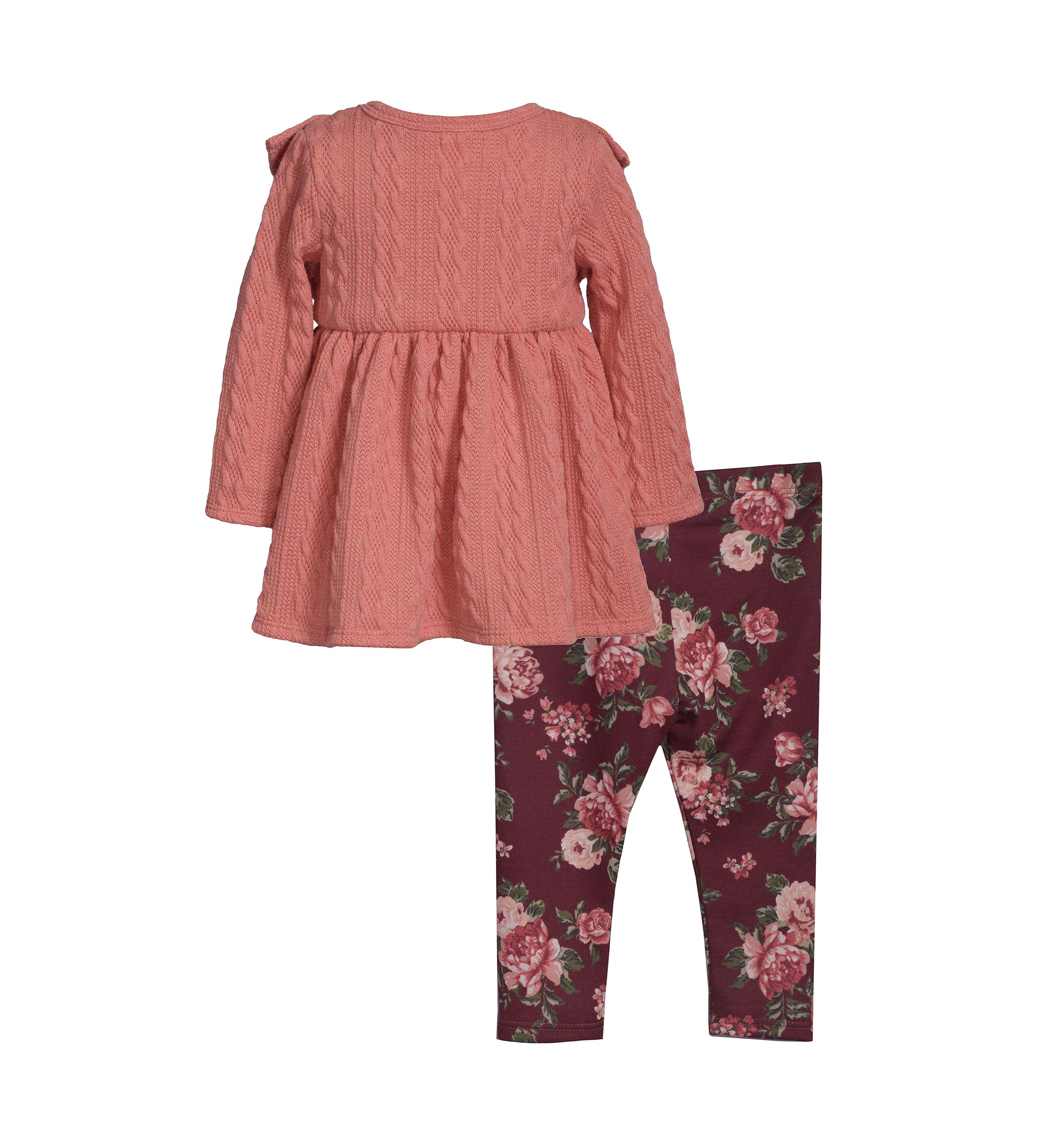 Toddler Girls Long Sleeve Button Front Top and Printed Leggings Set