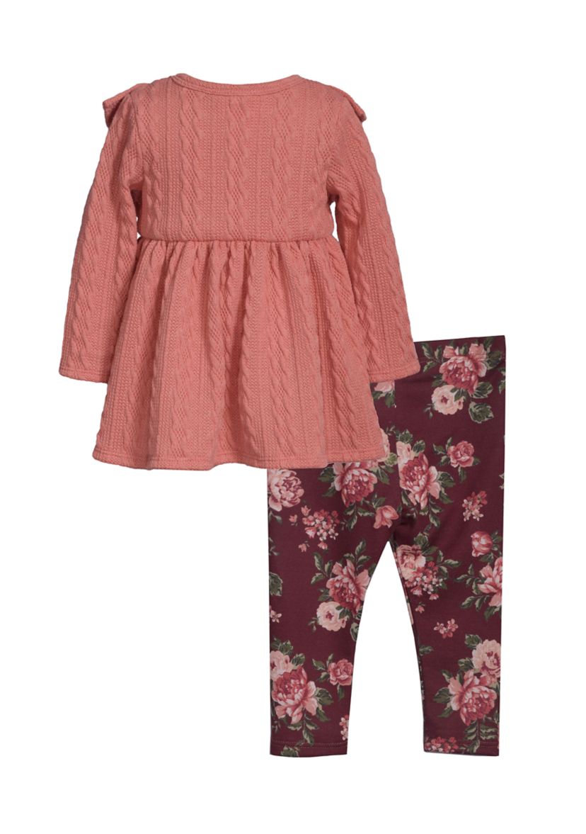 Toddler Girls Long Sleeve Button Front Top and Printed Leggings Set