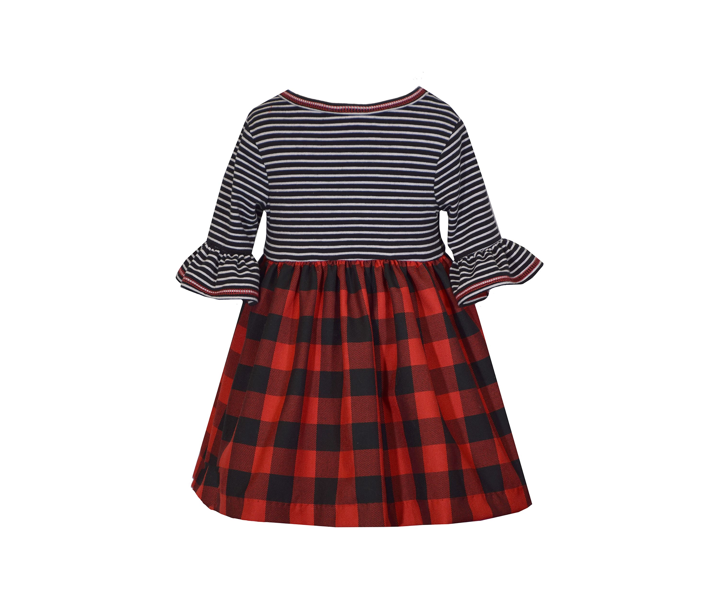 Baby Girls 3/4 Sleeve Knit Plaid Babydoll Dress