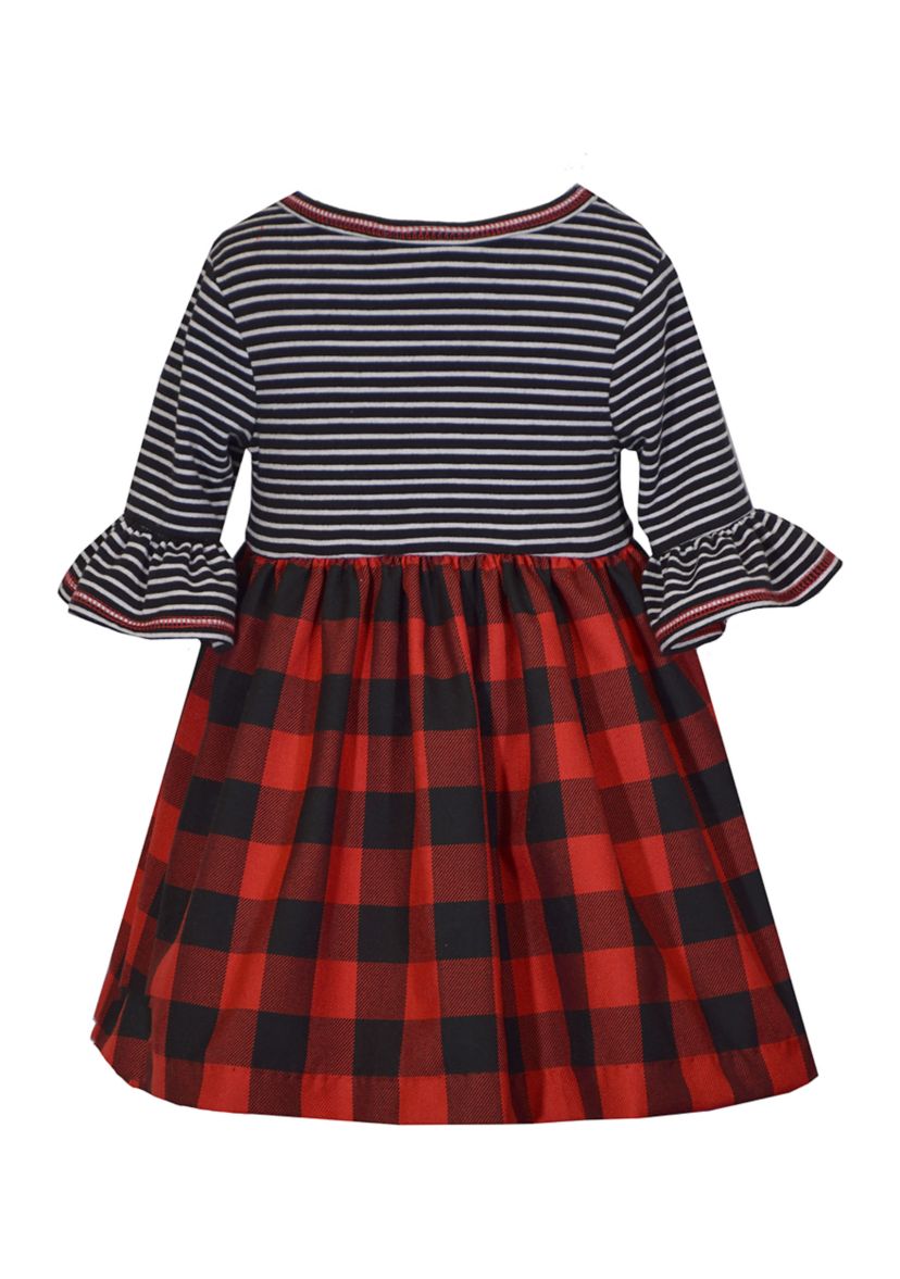 Baby Girls 3/4 Sleeve Knit Plaid Babydoll Dress