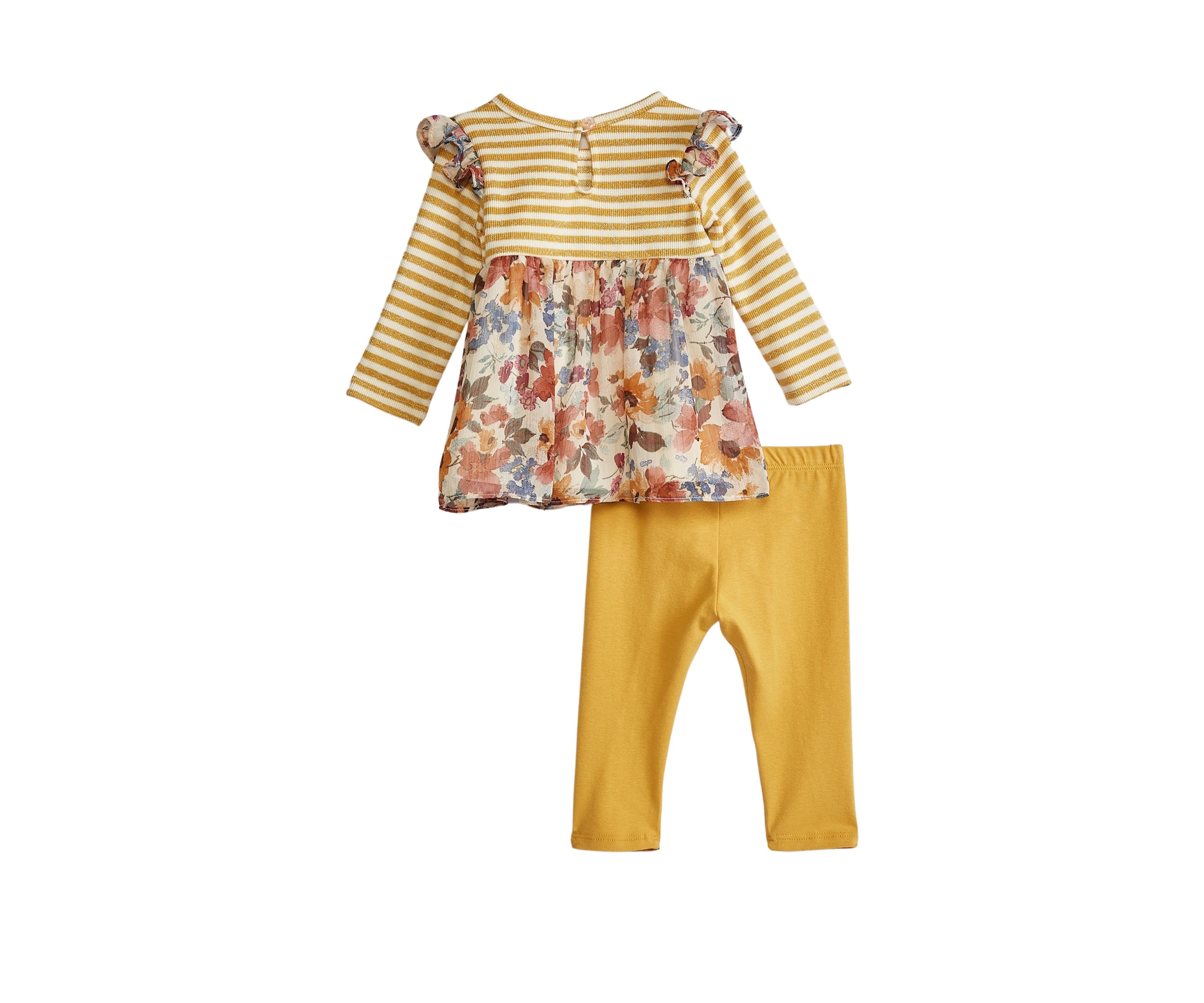 Baby Girls Striped Floral Printed Top and Leggings Set