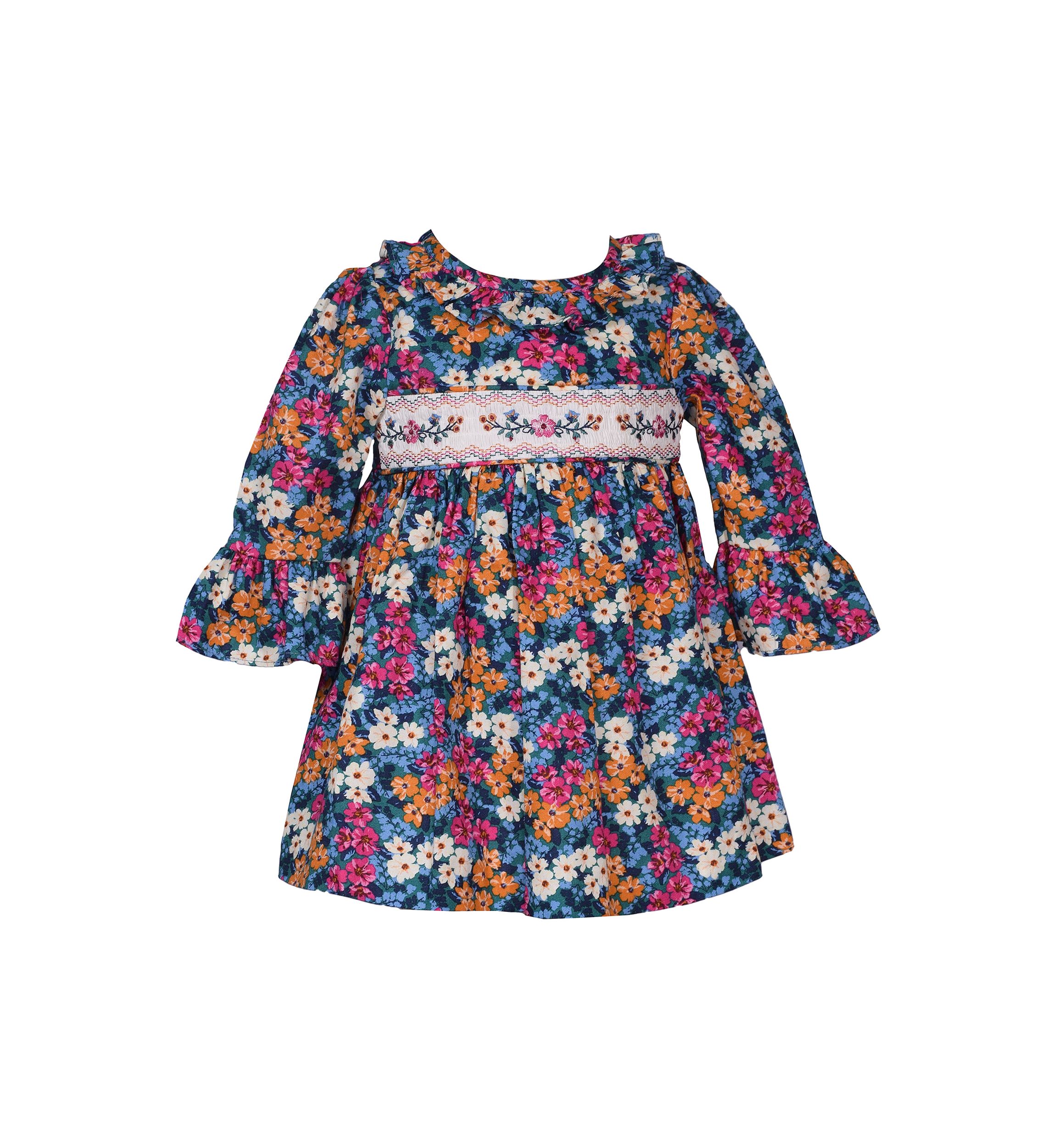 Toddler Girls Floral Printed Smocked Dress