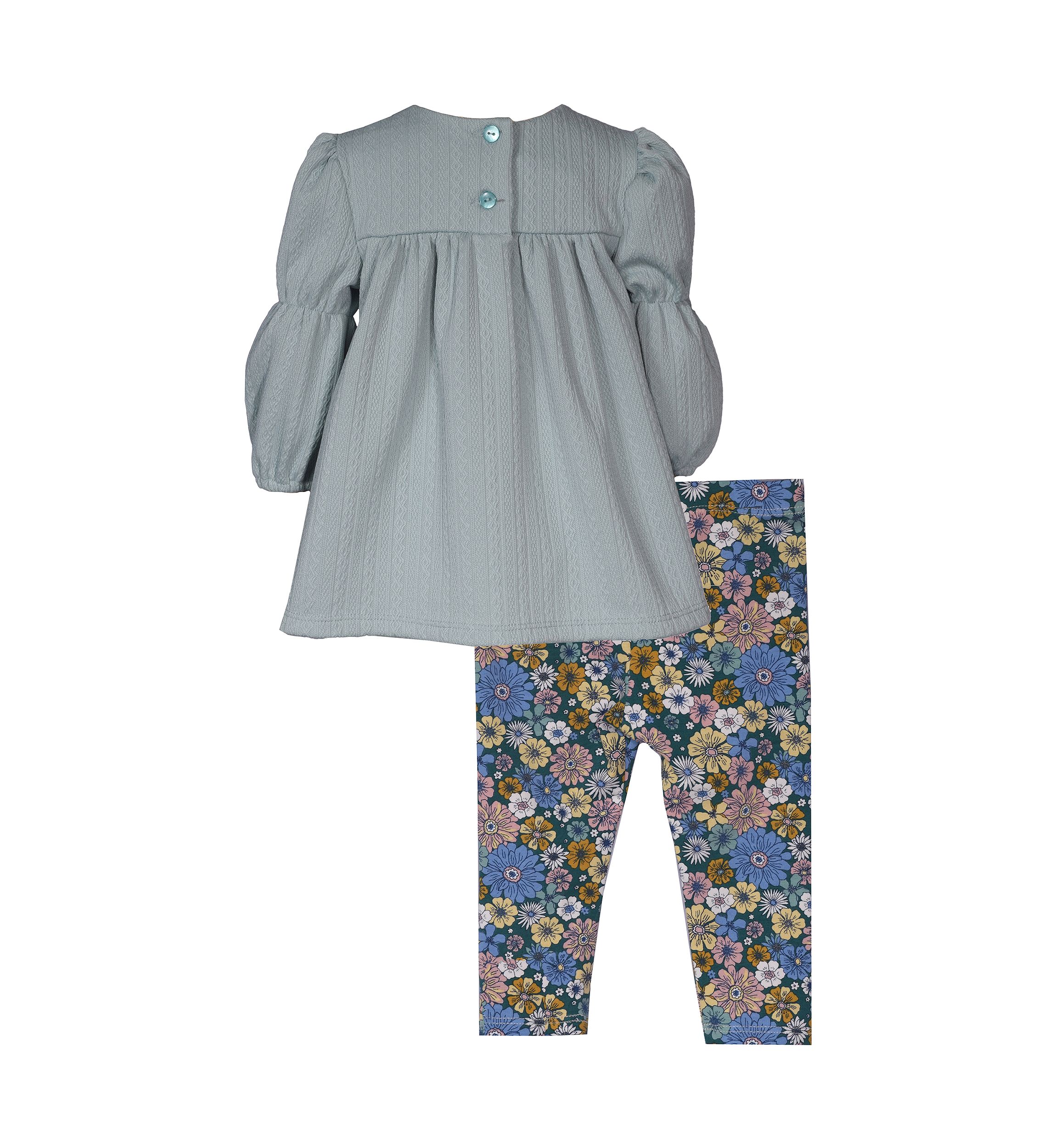 Baby Girls Floral Embroidered Top and Printed Leggings Set