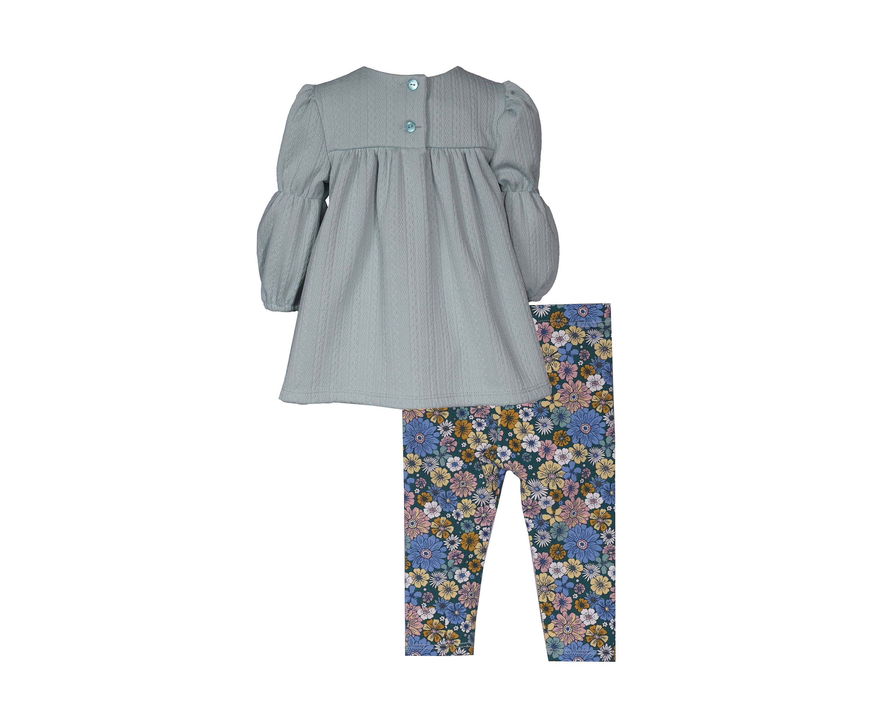Baby Girls Floral Embroidered Top and Printed Leggings Set