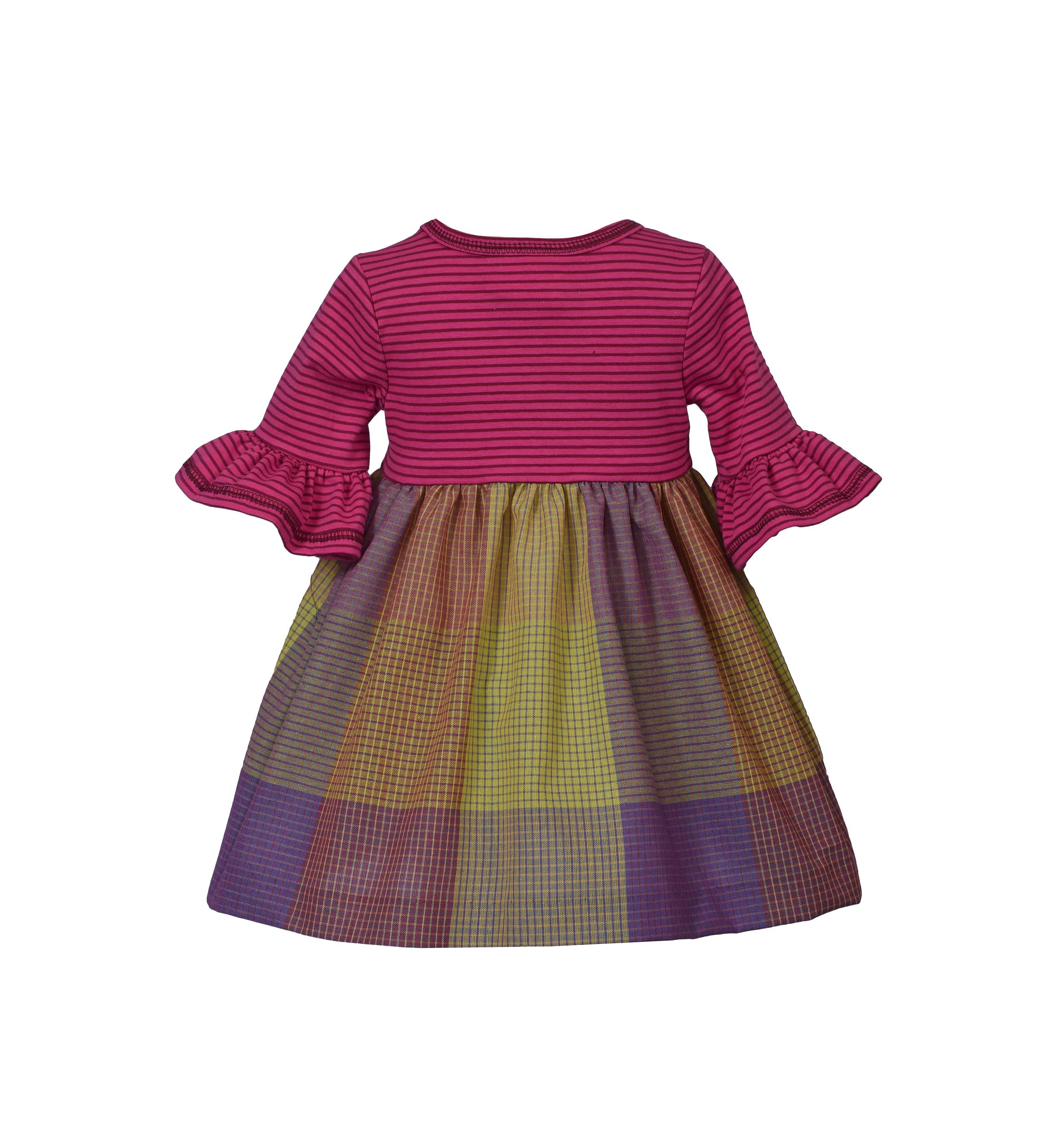 Baby Girls Plaid Multi Printed Bell Sleeve Dress
