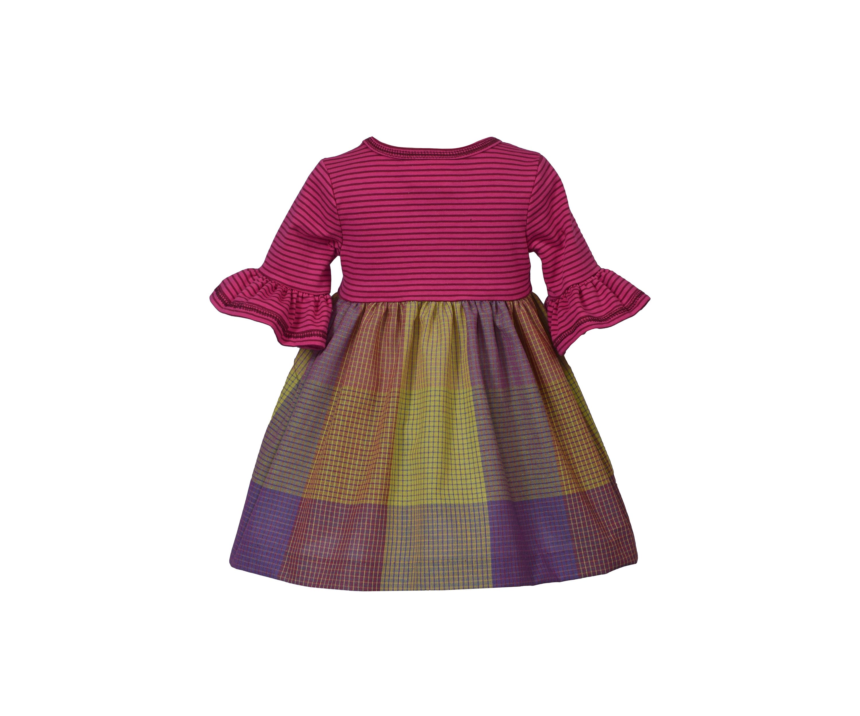 Baby Girls Plaid Multi Printed Bell Sleeve Dress