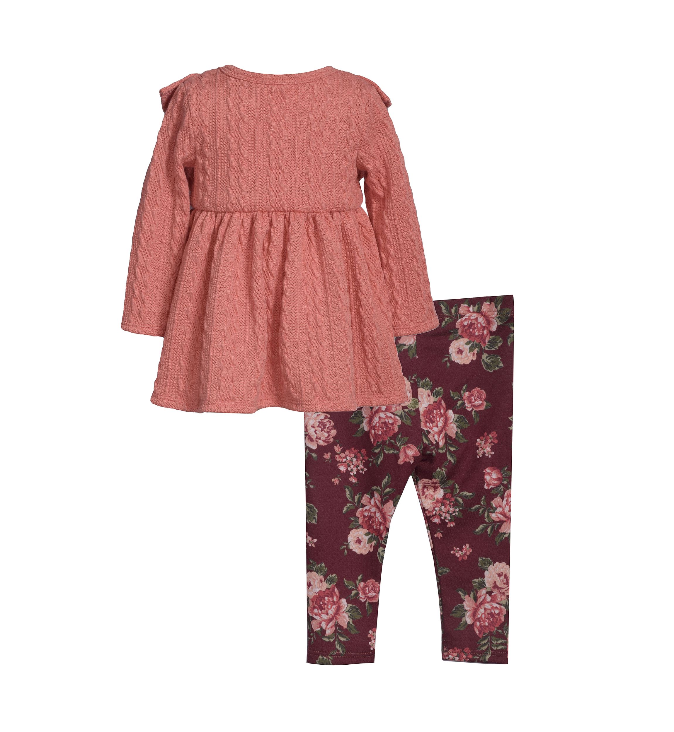 Baby Girls Button Front Cardigan and Printed Leggings Set