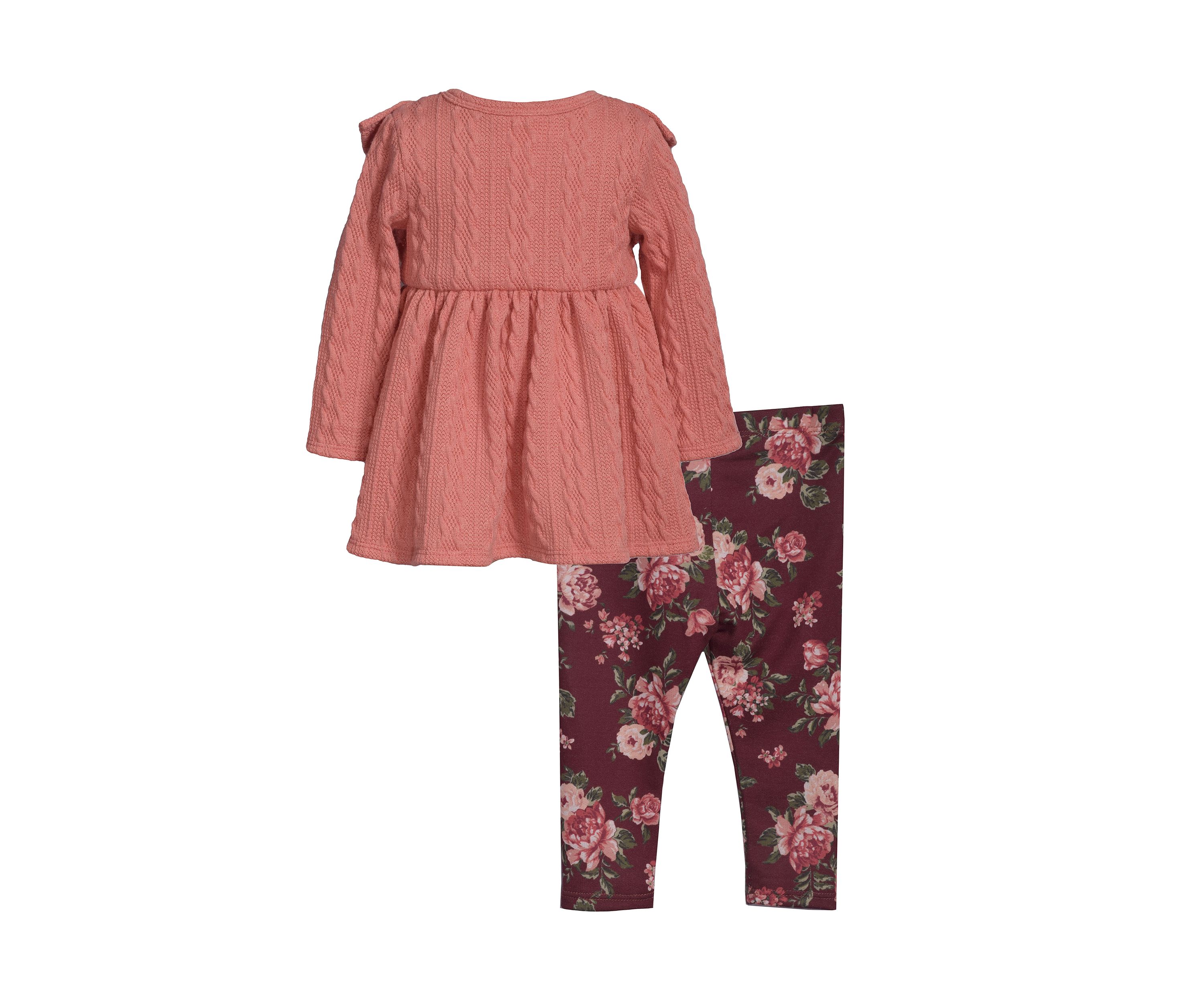 Baby Girls Button Front Cardigan and Printed Leggings Set