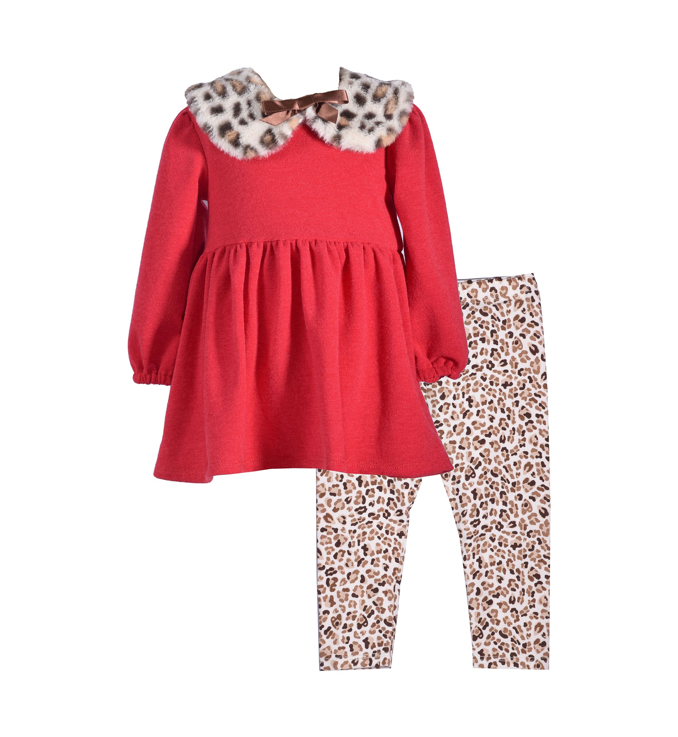 Toddler Girls Hacci Collar Top and Printed Leggings Set