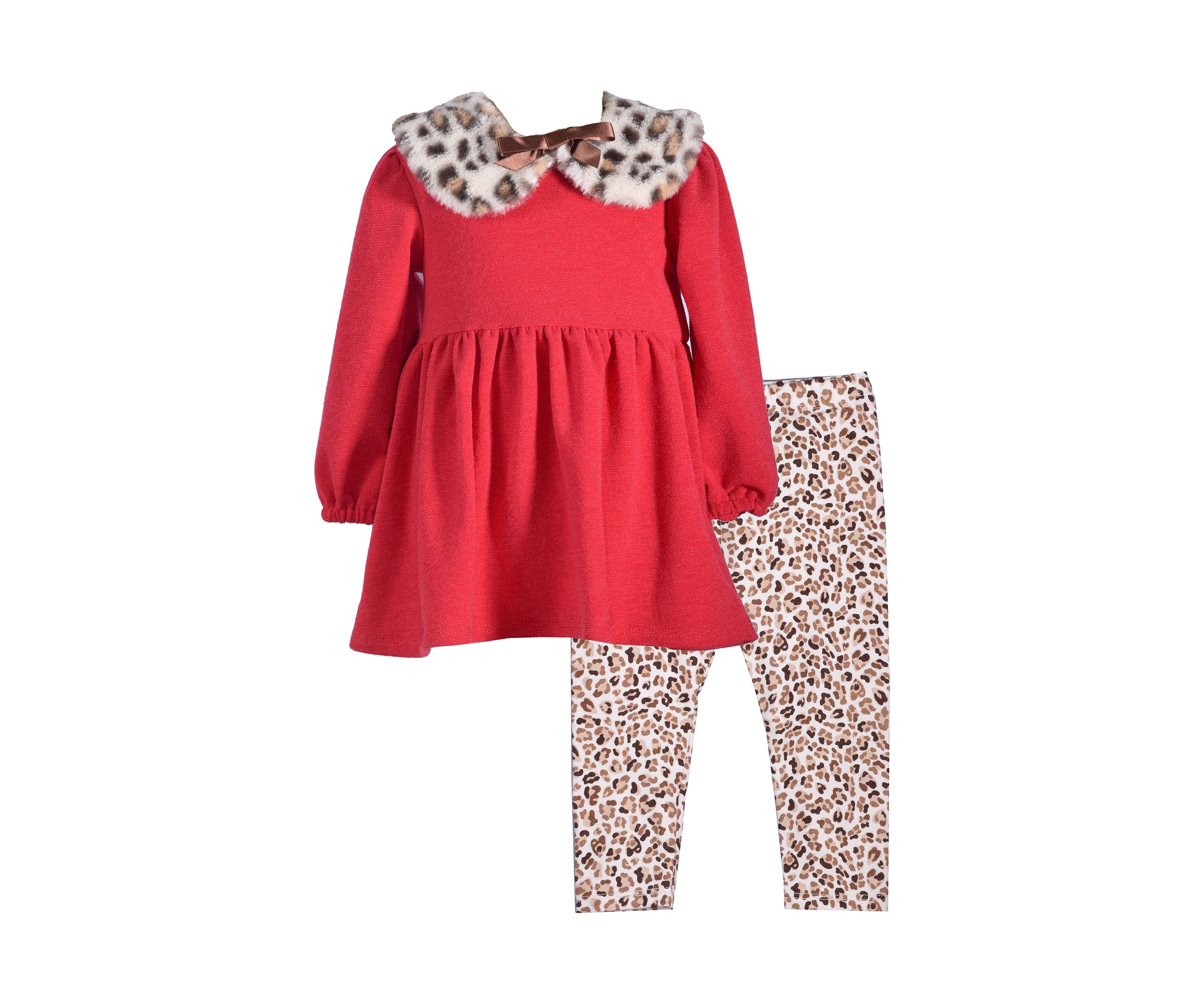 Toddler Girls Hacci Collar Top and Printed Leggings Set