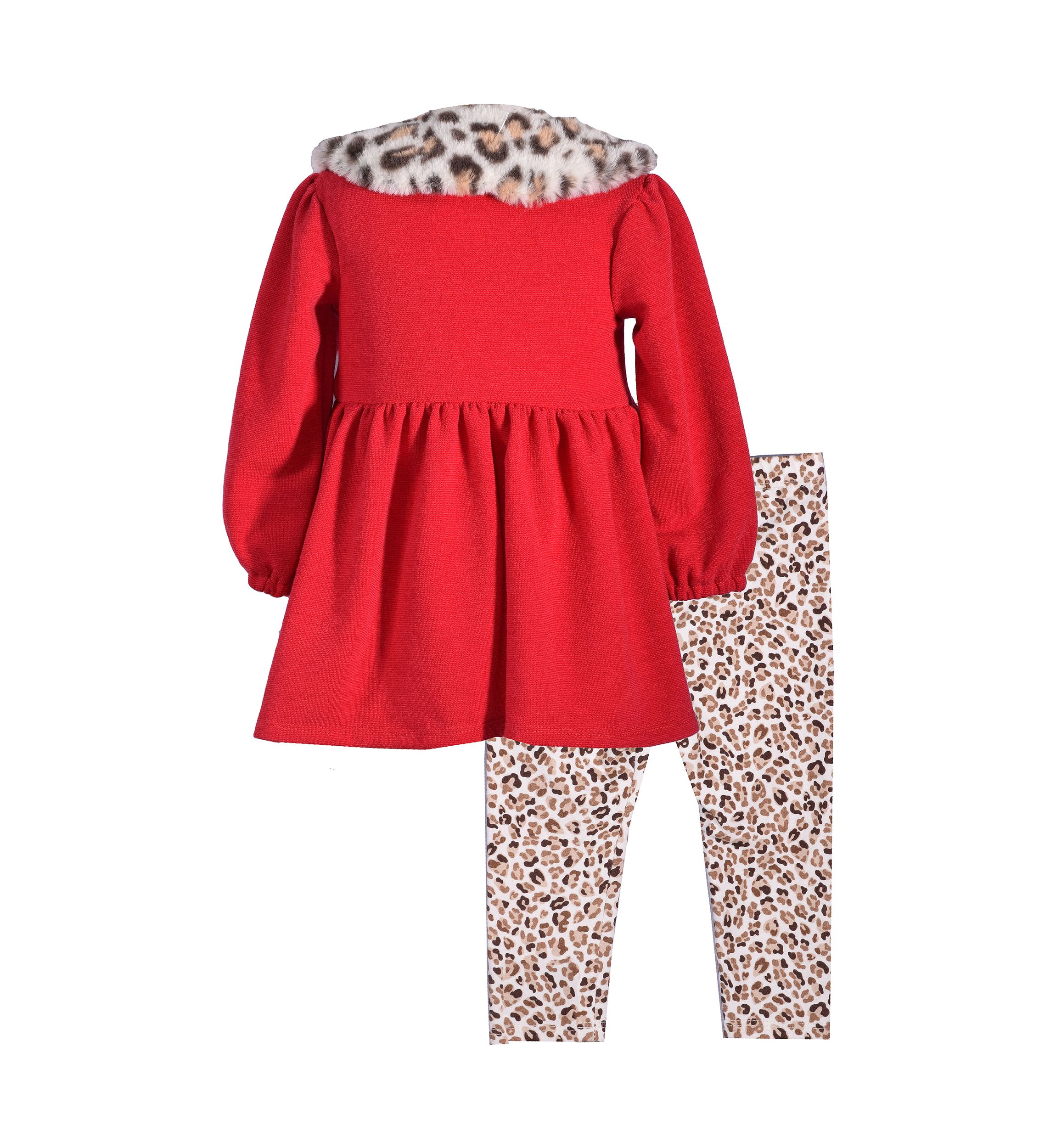 Toddler Girls Hacci Collar Top and Printed Leggings Set