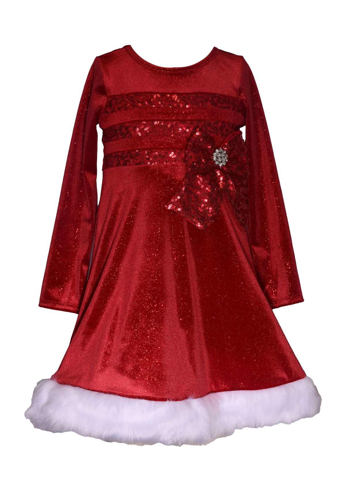 Toddler Girls Stretch Velvet Dress with Fur