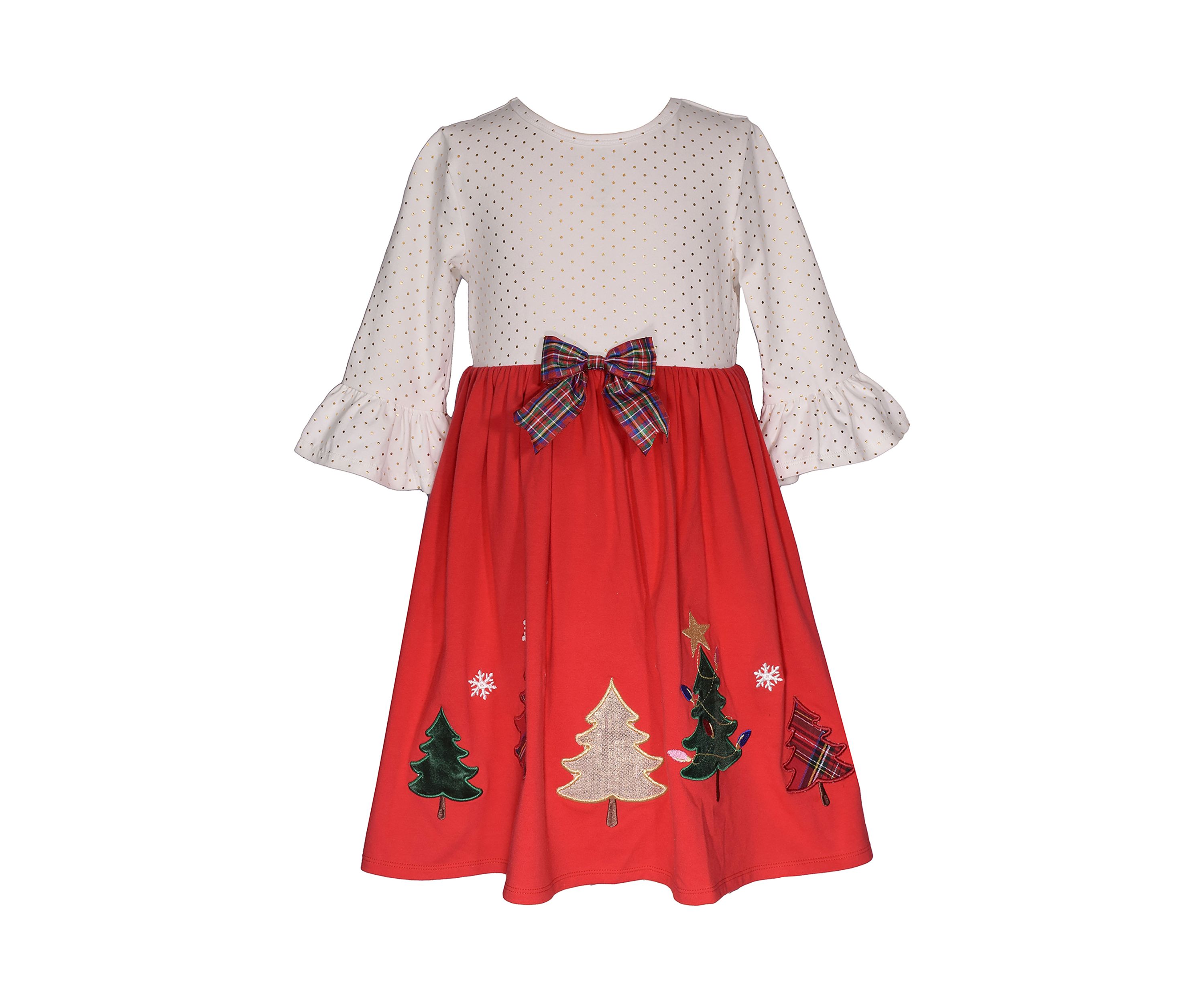 Toddler Girls Foil Dot Christmas Tree Dress