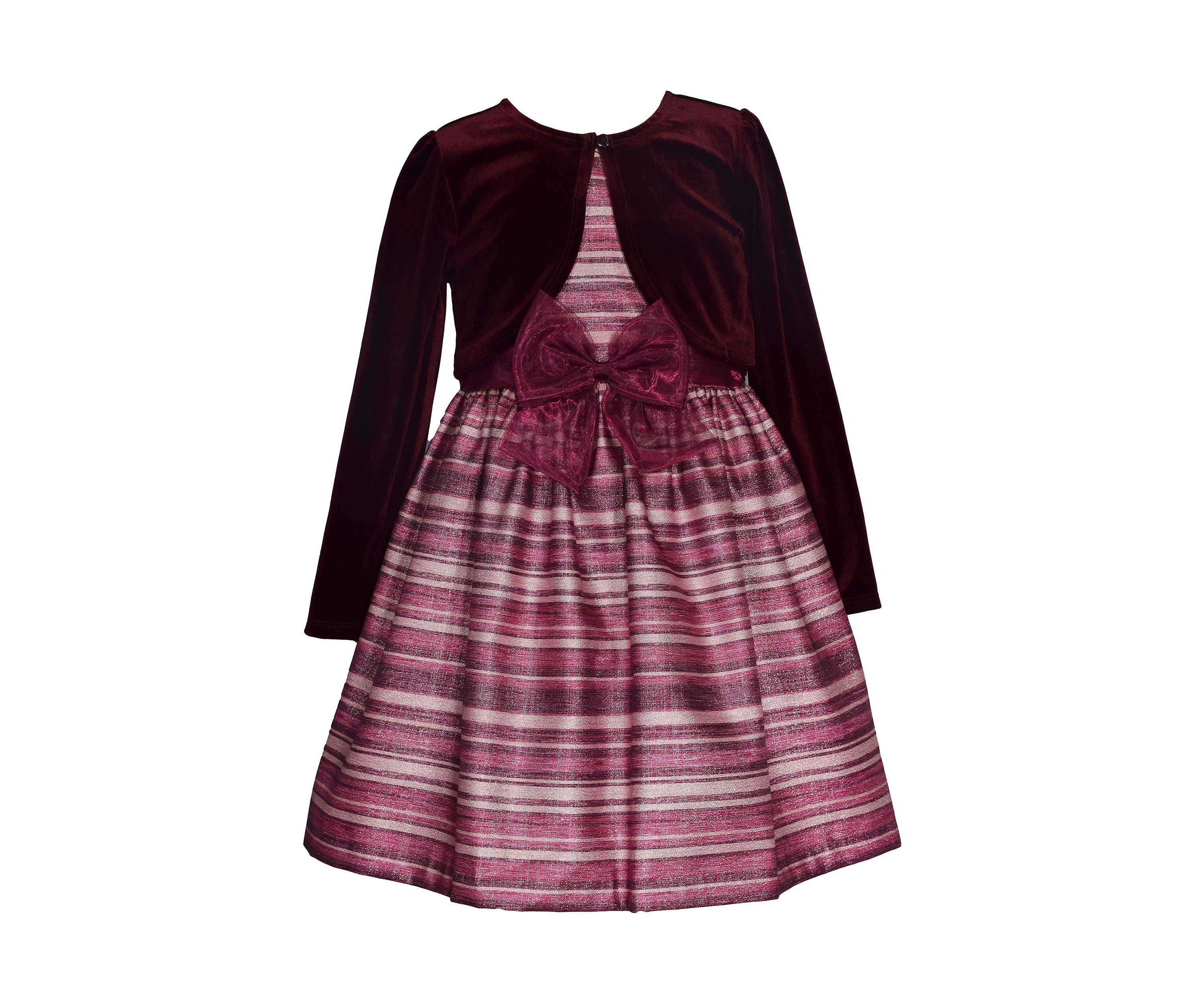 Toddler Girls Stretch Velvet Dress with Cardigan