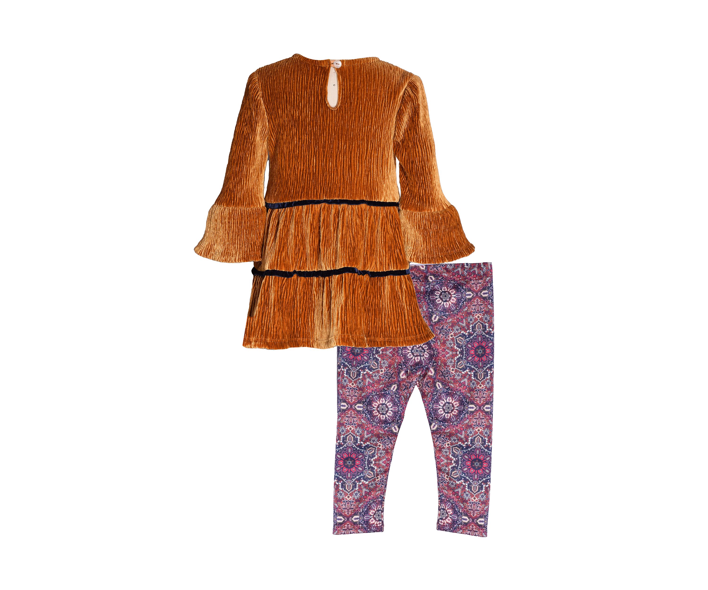 Toddler Girls Tiered Velvet Top and Printed Leggings Set