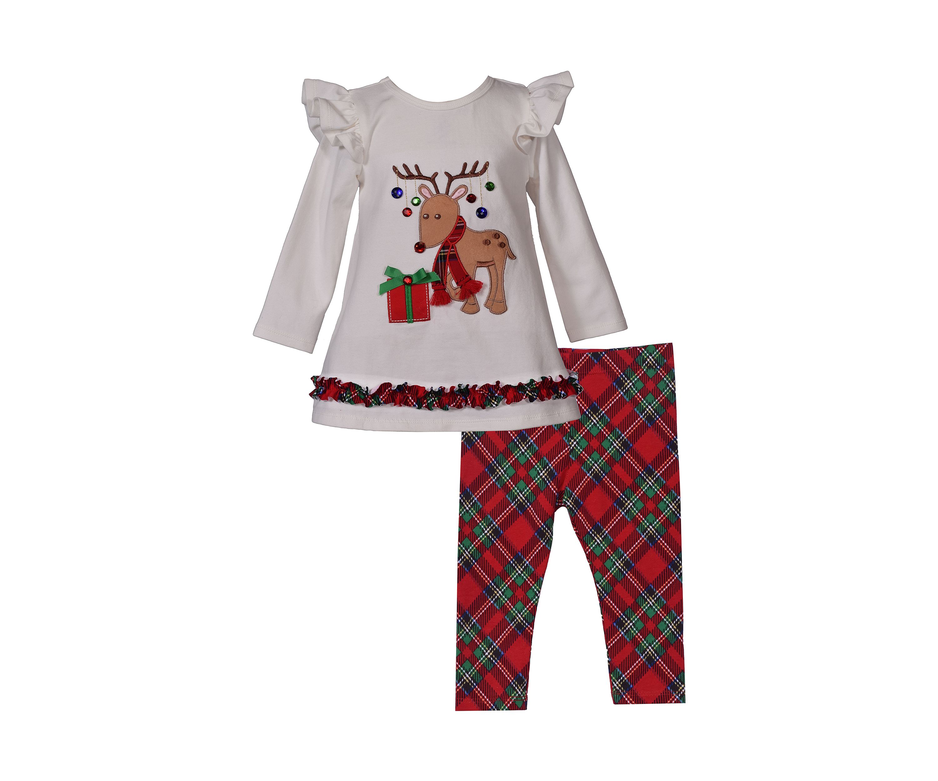 Toddler Girls Ruffled Reindeer Appliqué Set