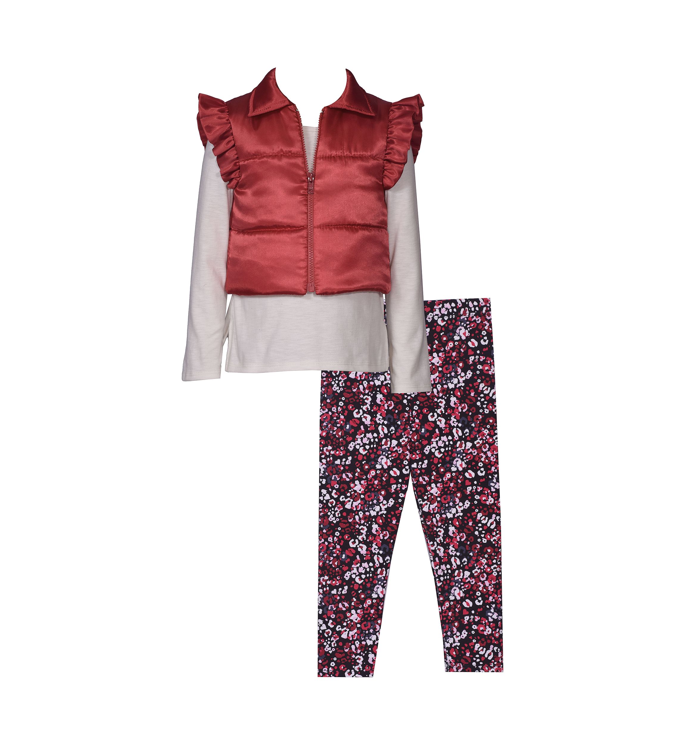 Toddler Girls 3 Piece Vest Set with Printed Leggings