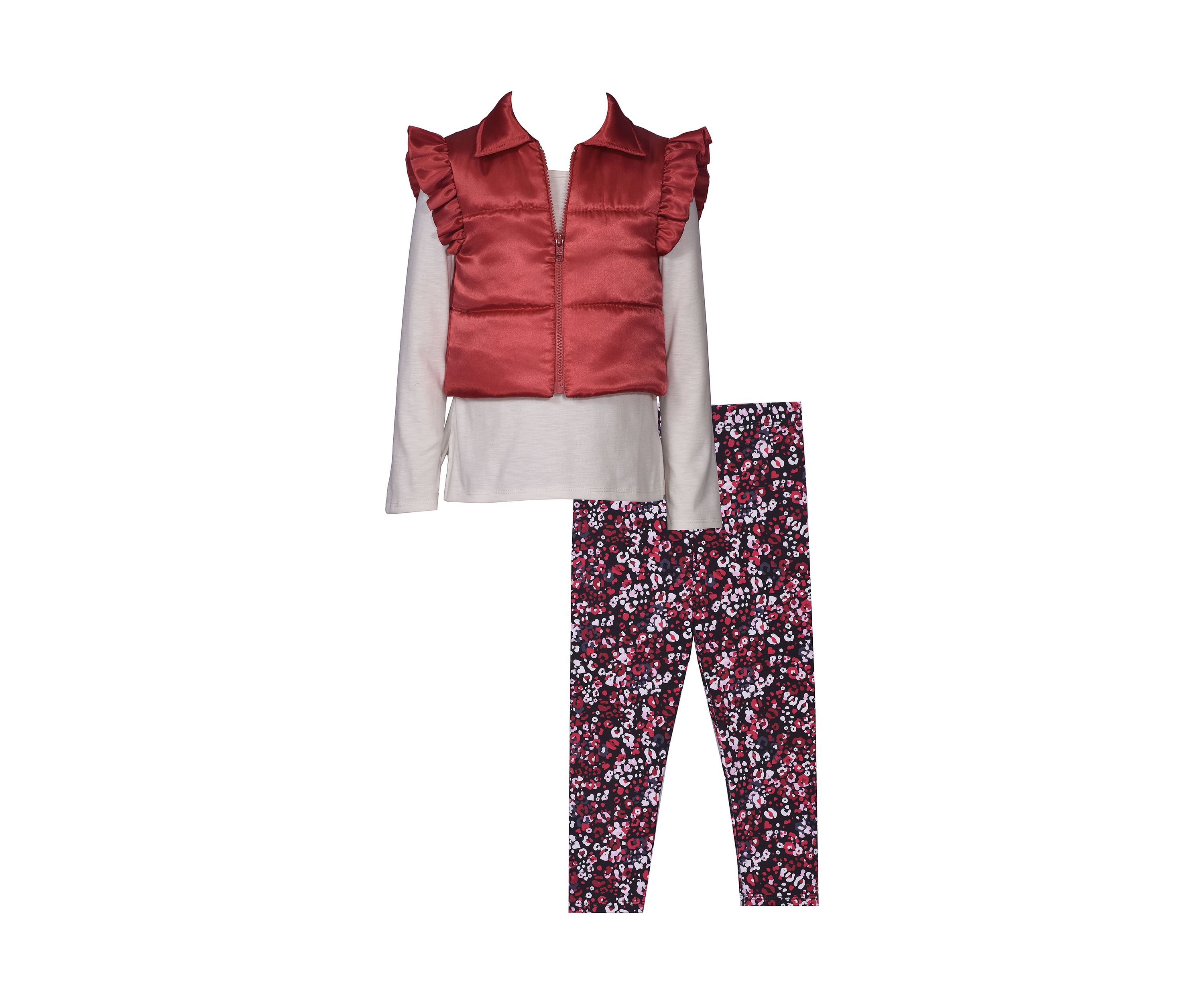 Toddler Girls 3 Piece Vest Set with Printed Leggings