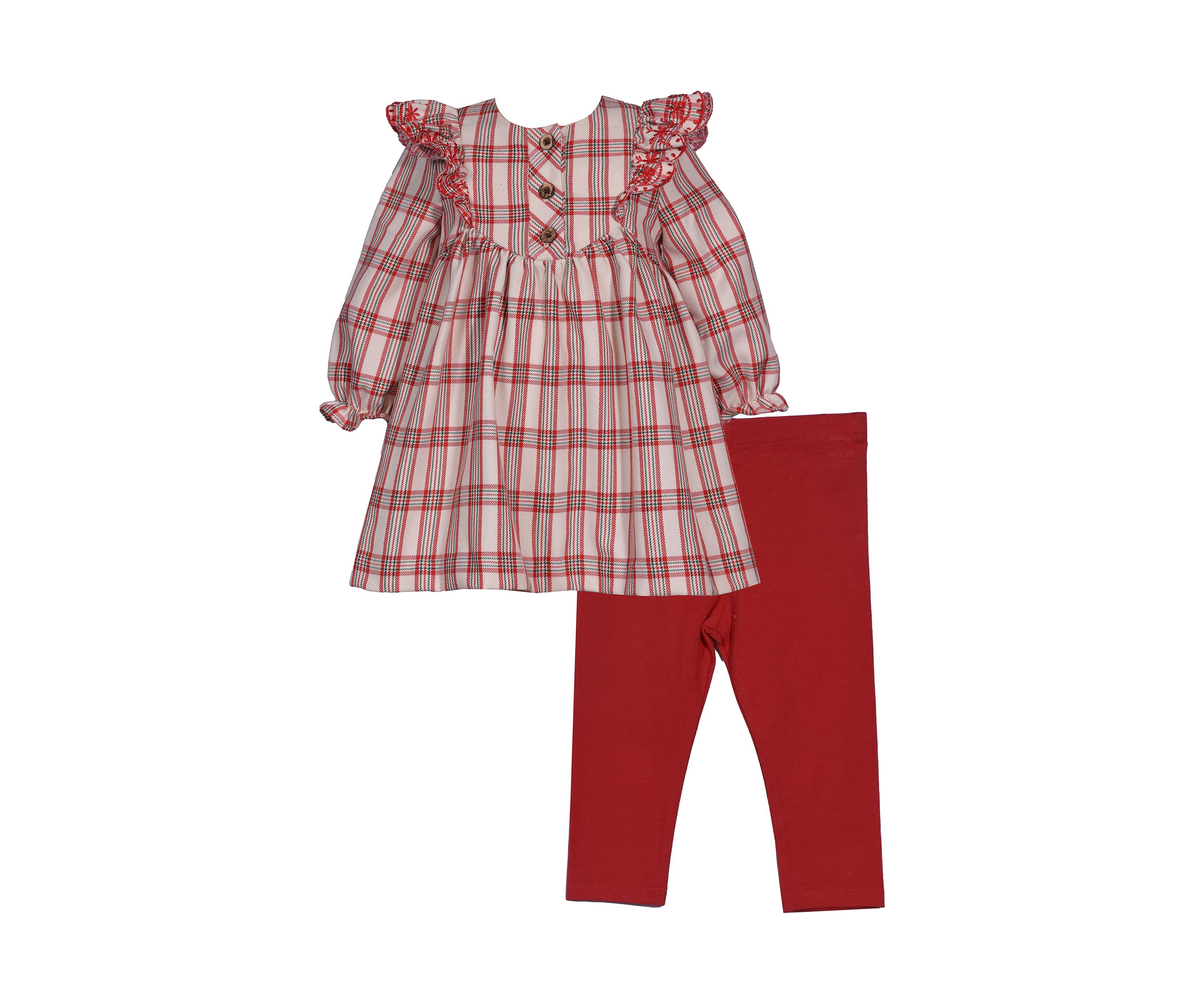 Toddler Girls Long Sleeve Plaid 2 Piece Set