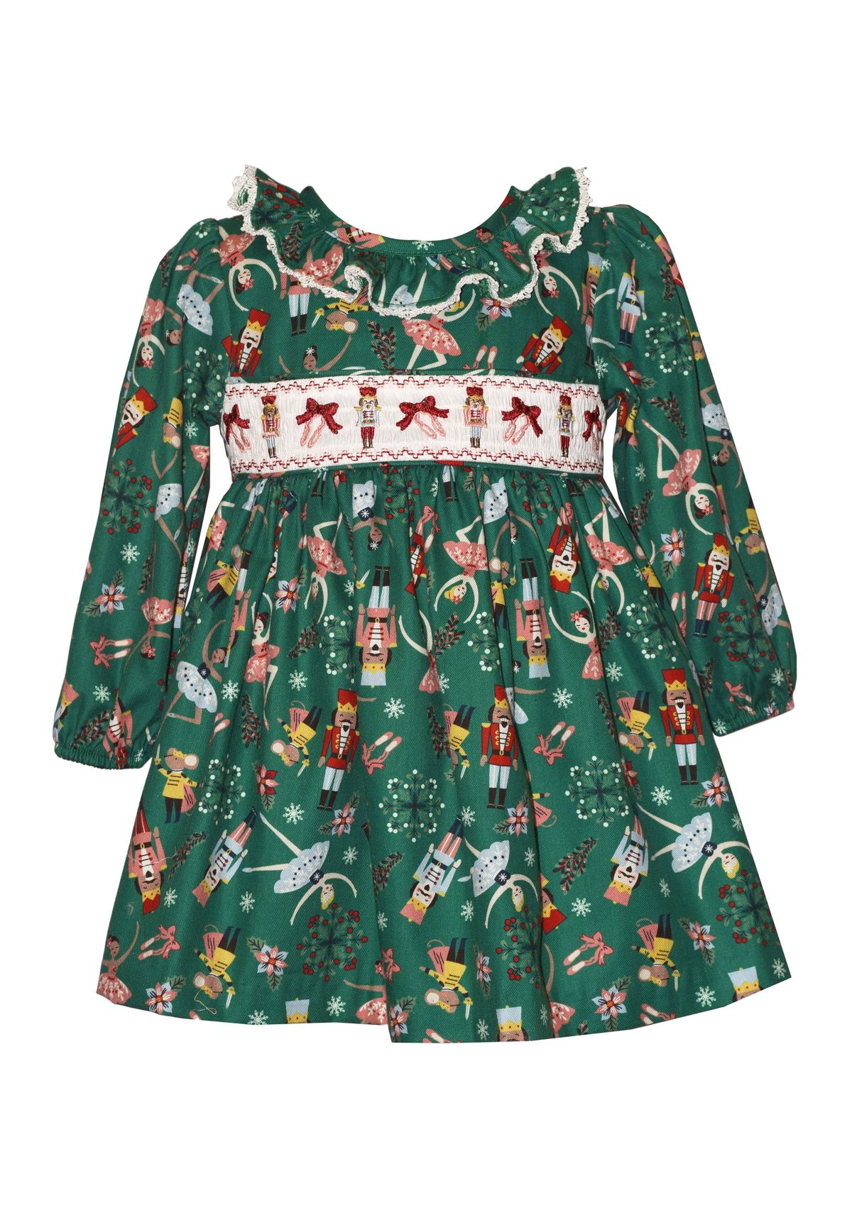 Toddler Girls Long Sleeve Smocked Nutcracker Dress 