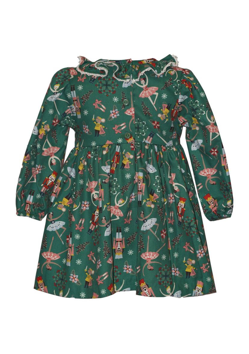 Toddler Girls Long Sleeve Smocked Nutcracker Dress 