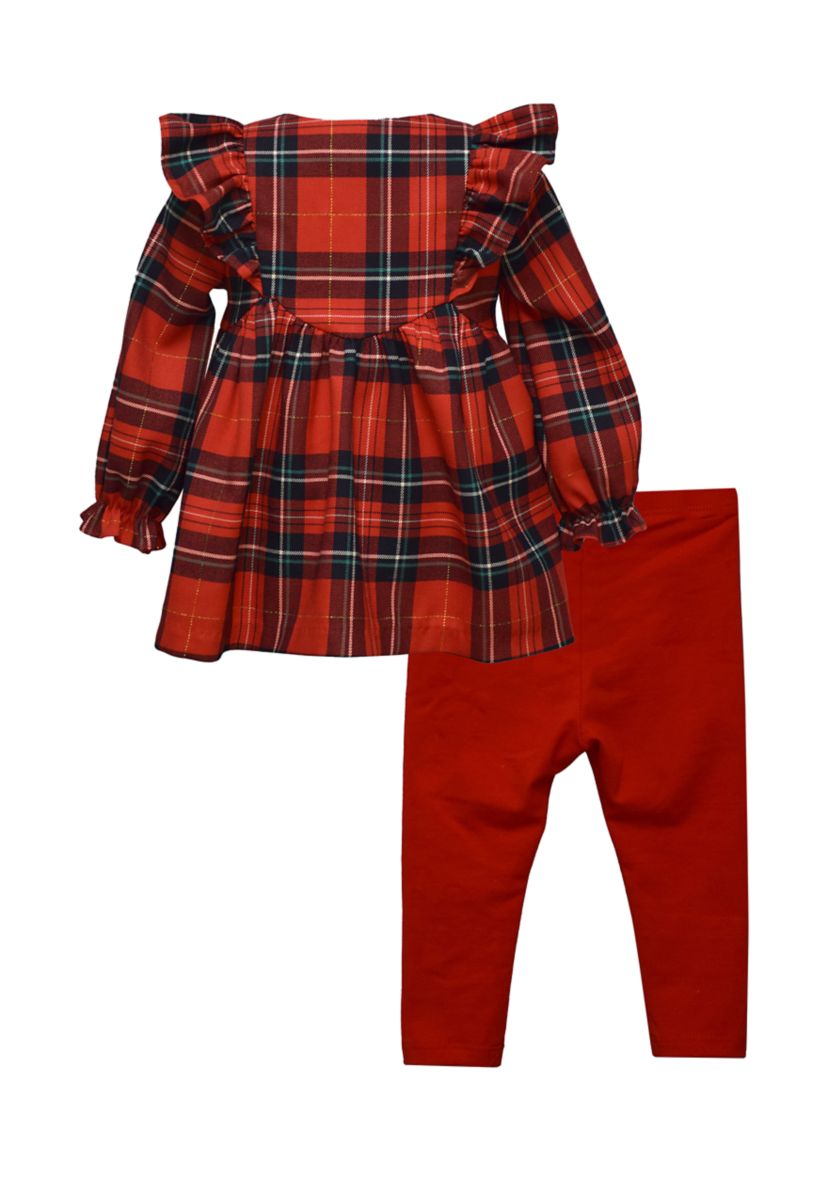 Toddler Girls Long Sleeve Plaid Top and Leggings Set
