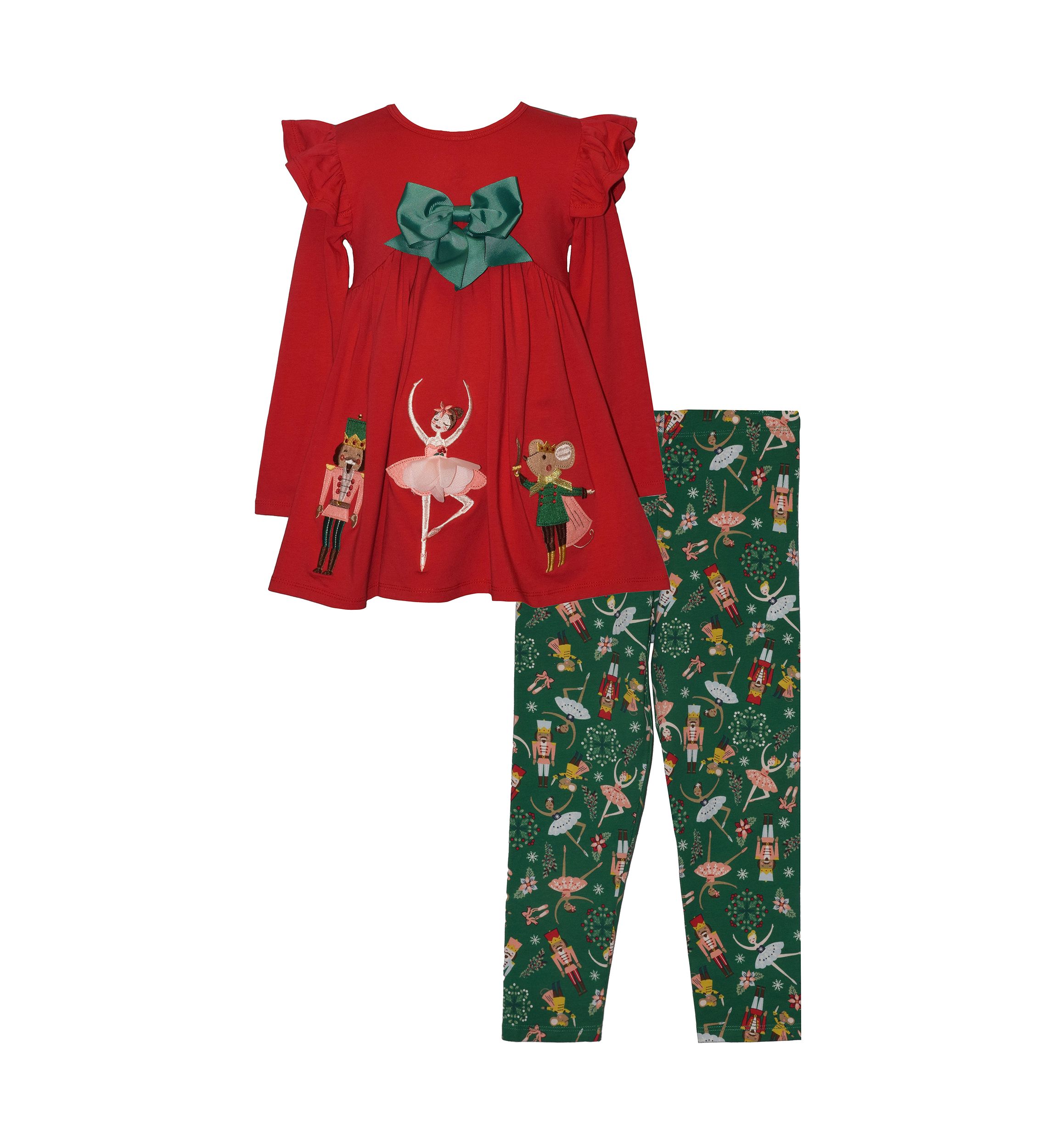 Toddler Girls Long Sleeve Nutcracker Set with Printed Leggings