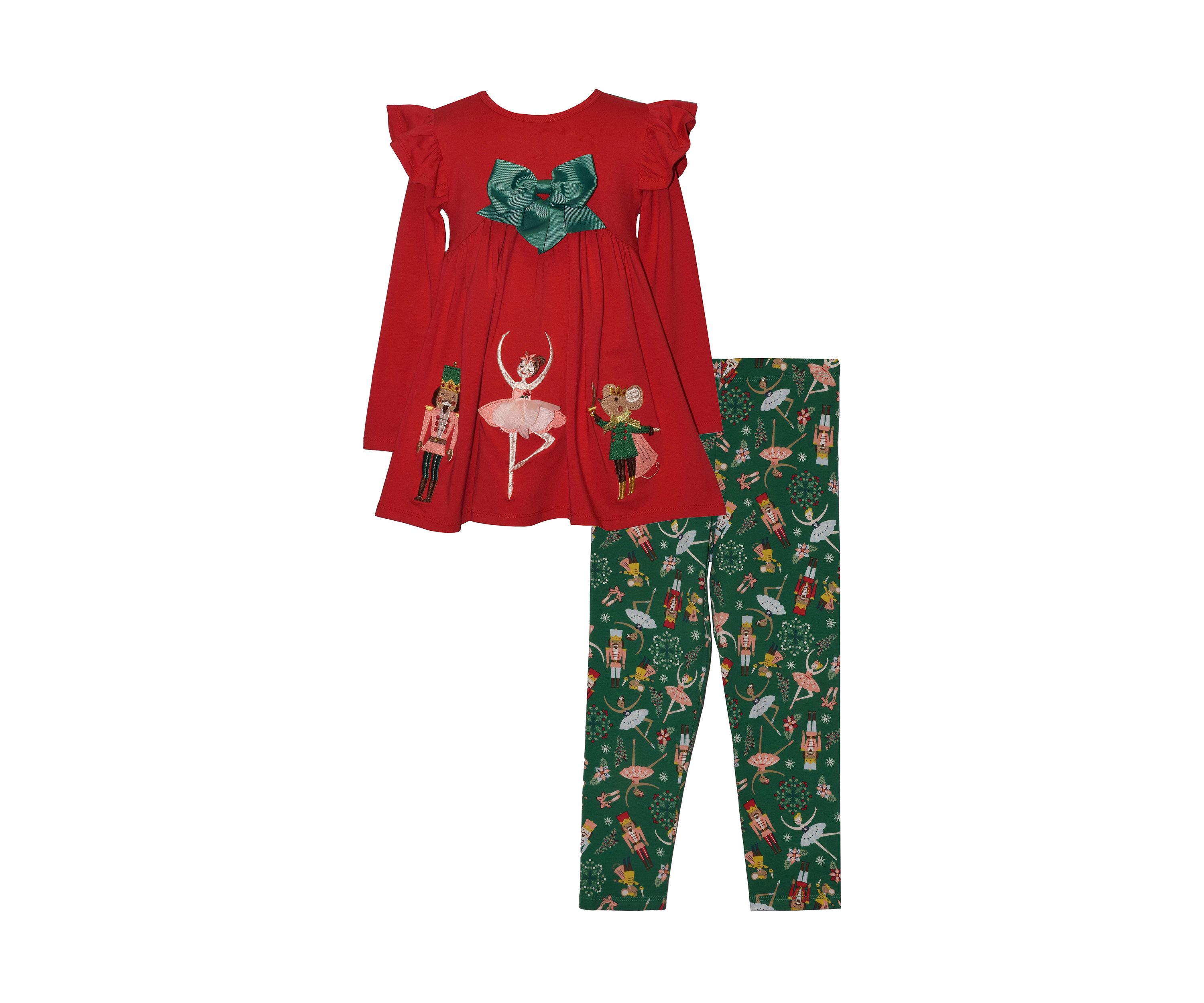 Toddler Girls Long Sleeve Nutcracker Set with Printed Leggings