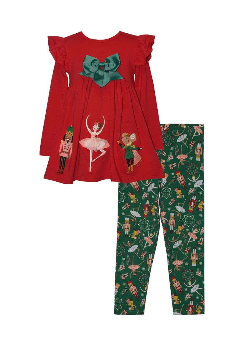 Toddler Girls Long Sleeve Nutcracker Set with Printed Leggings