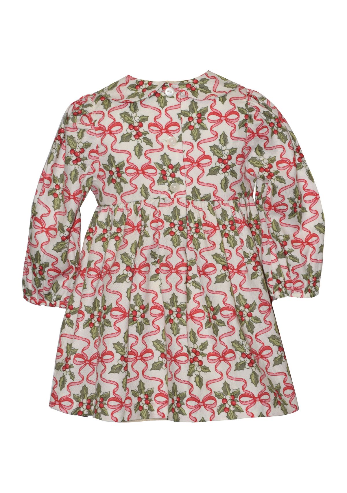Toddler Girls Long Sleeve Smocked Holly Print Dress