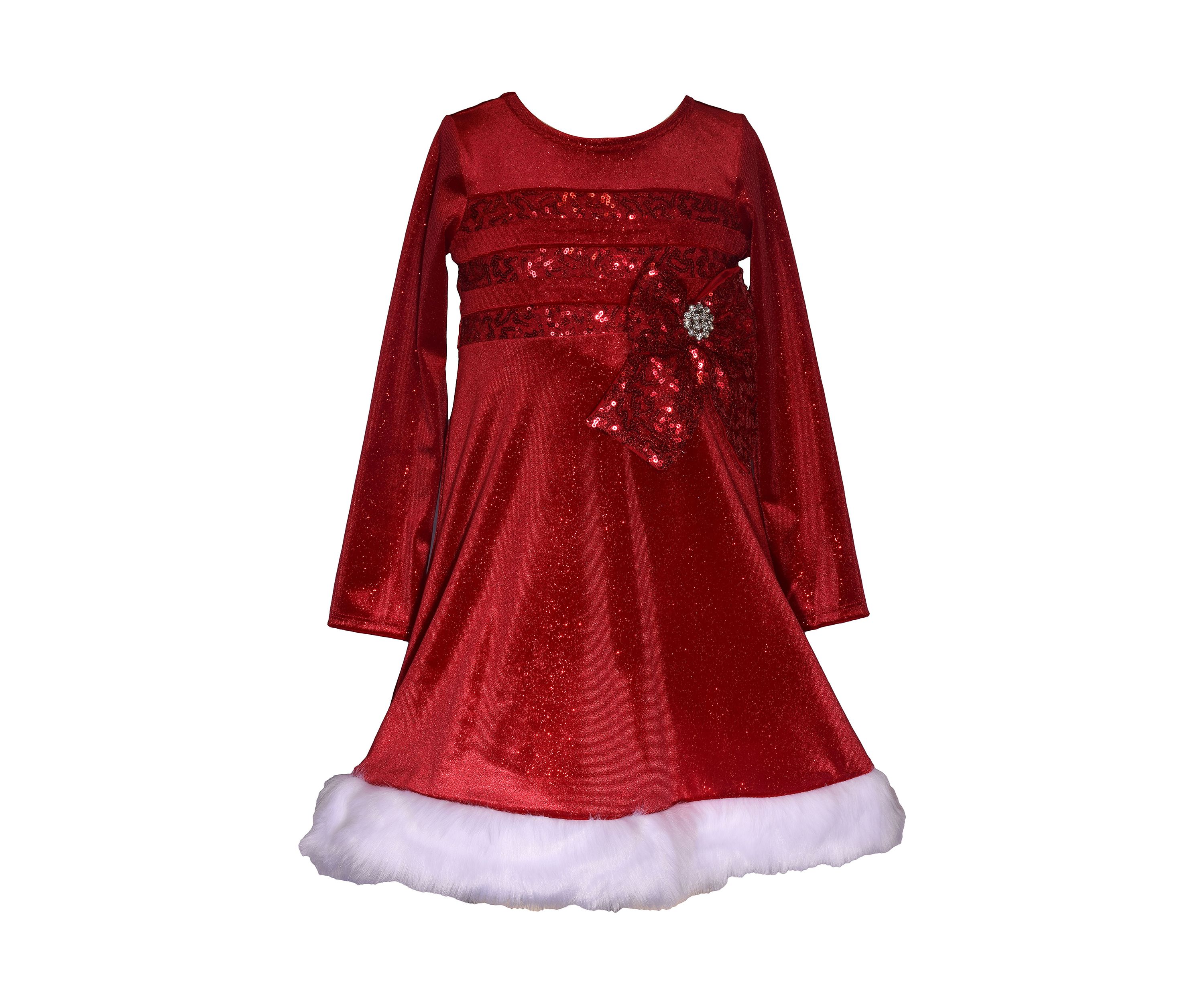 Baby Girls Stretch Velvet Dress with Faux Fur