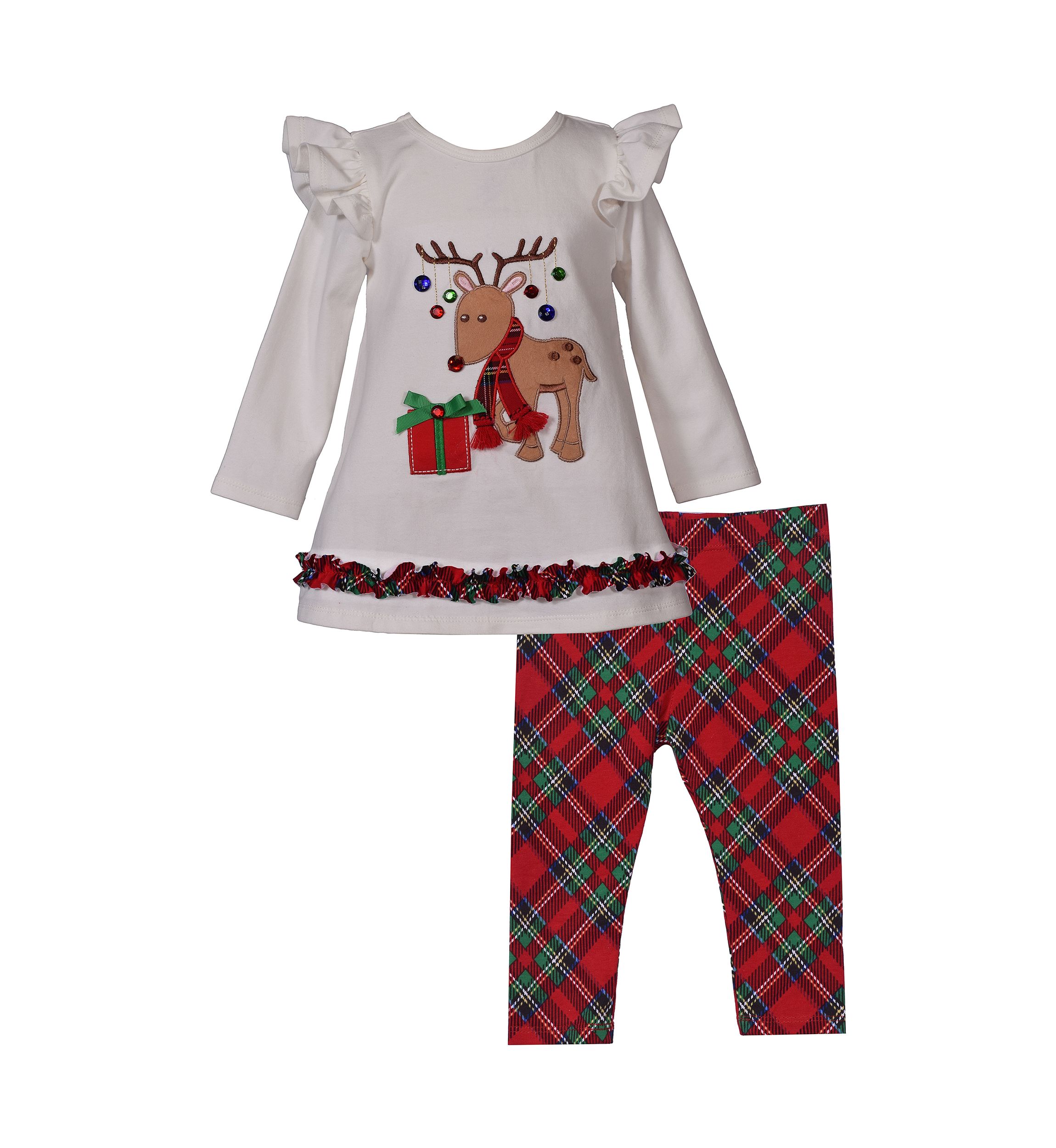 Baby Girls Ruffled Reindeer Appliqué Set