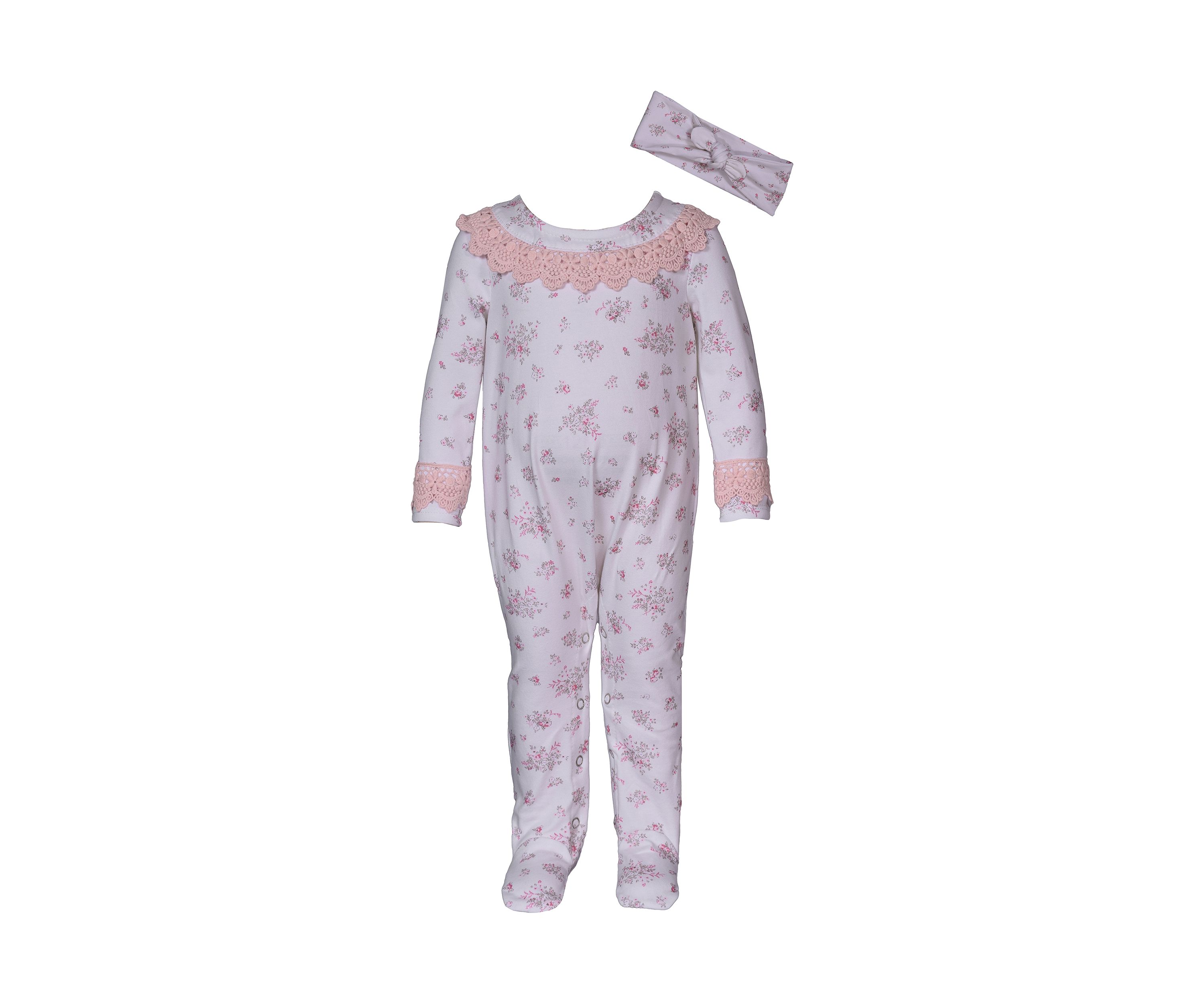 Baby Girls Printed Coverall with Headband