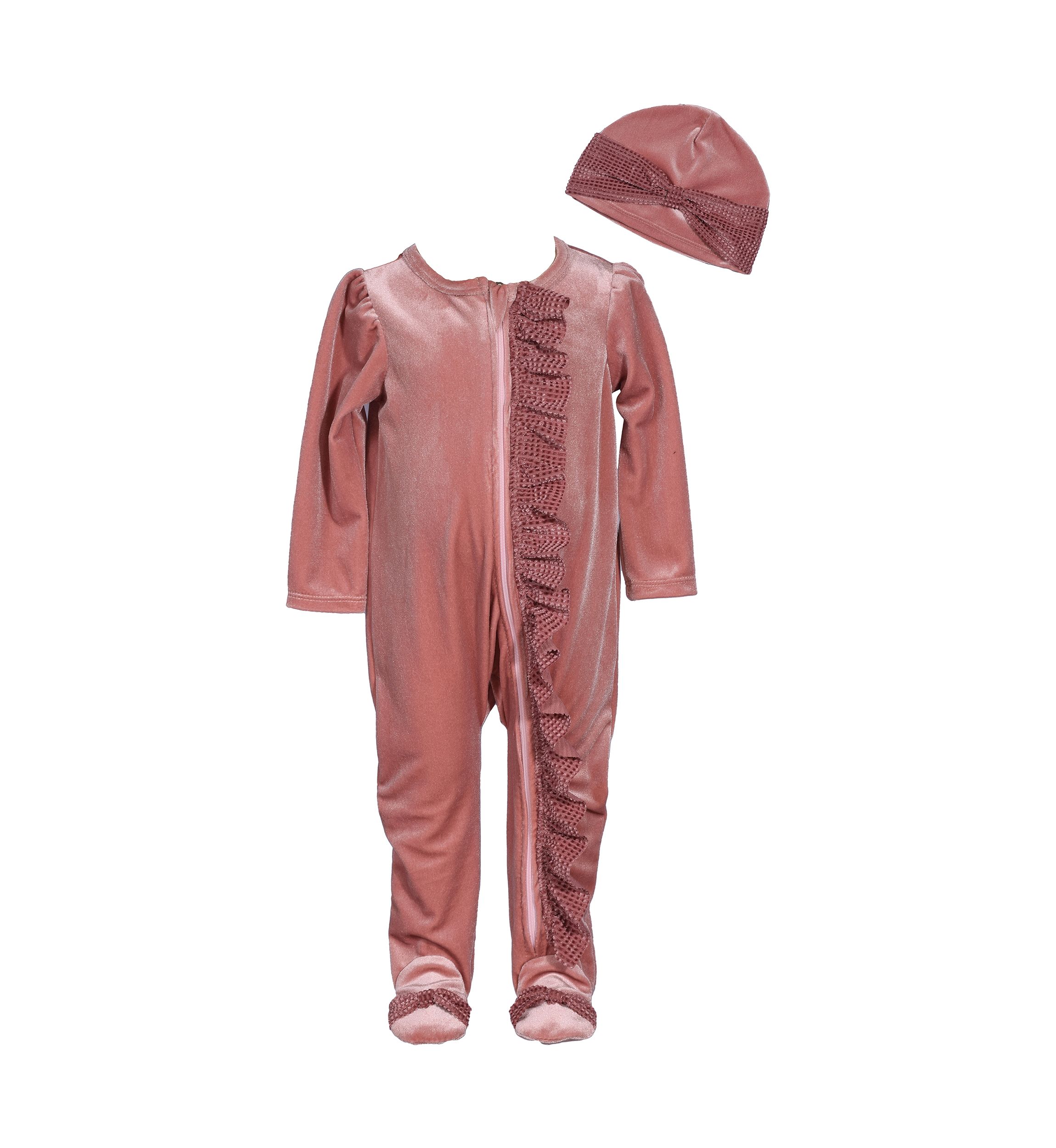 Baby Girls Velvet Footie Pajamas with Cap