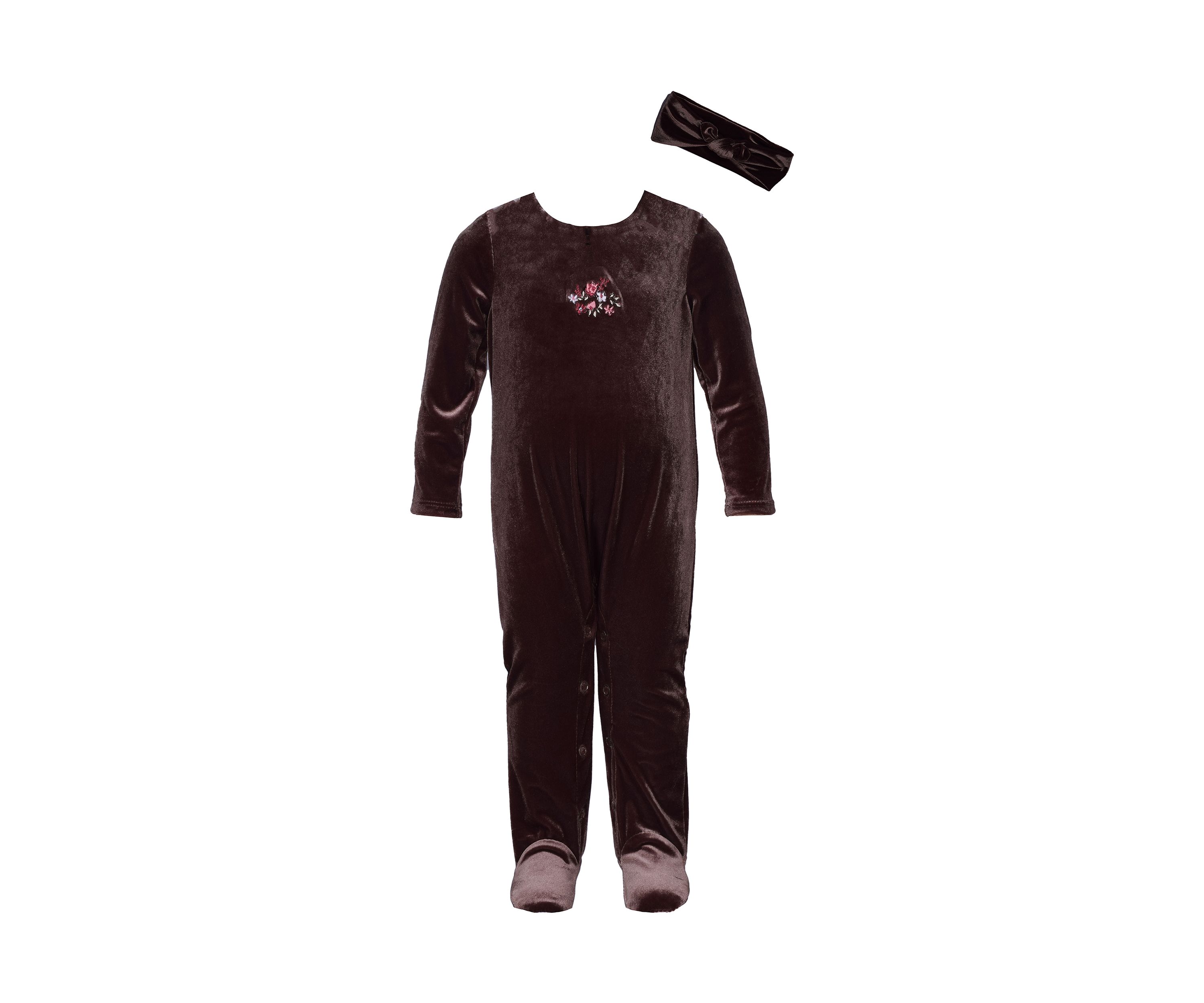 Baby Girls Velvet Footie Pajamas with Headband