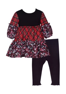 Bonnie Jean Baby Girls Mixed Media Top and Leggings Set, Red, 6 - 9 Months