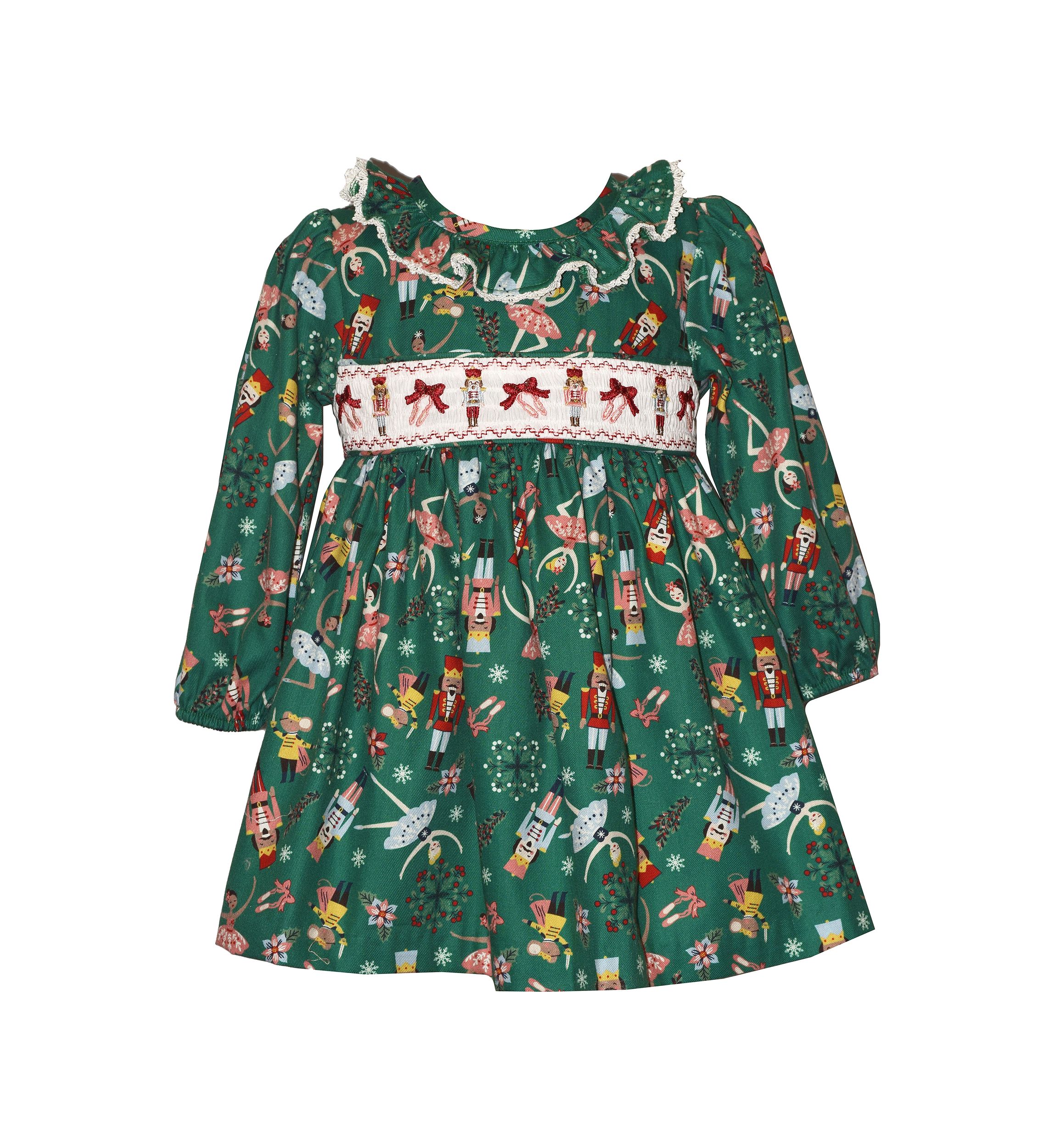 Baby Girls Long Sleeve Smocked Nutcracker Dress