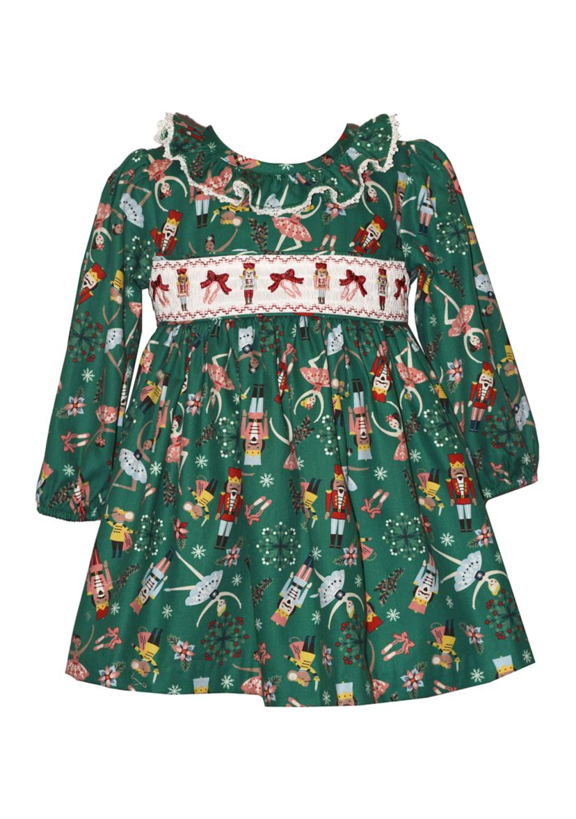 Baby Girls Long Sleeve Smocked Nutcracker Dress