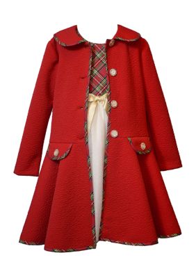 Bonnie Jean Baby Girls Plaid Bodice Dress with Collared Coat