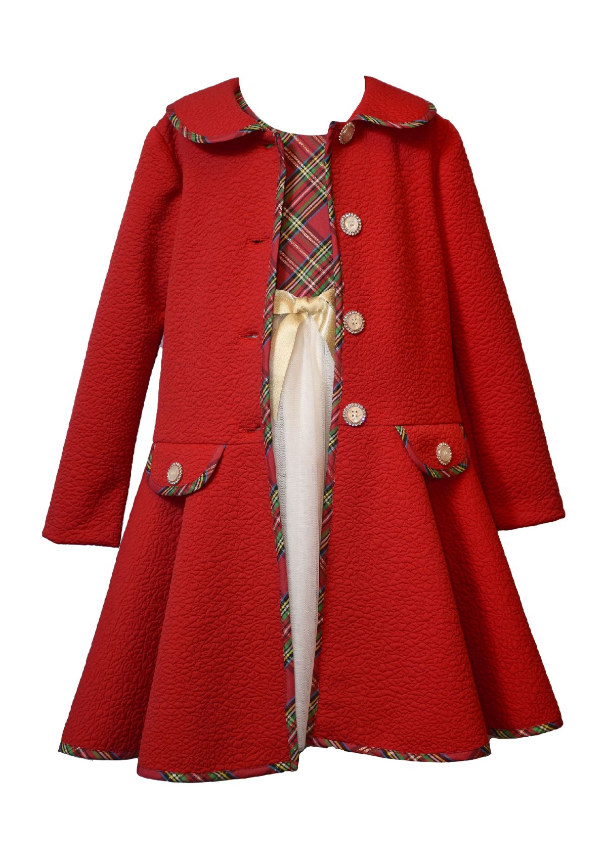 Baby Girls Plaid Bodice Dress with Collared Coat