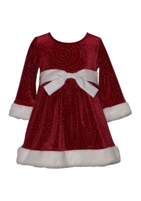 Bonnie Jean Baby Girls Swirly Santa Dress, Red, 12 Months