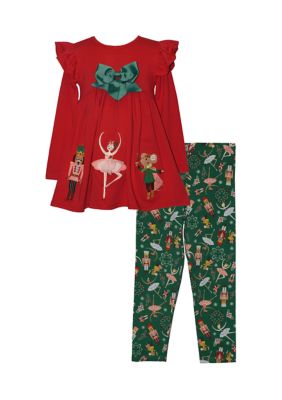 Bonnie Jean Baby Girls Long Sleeve Nutcracker Set with Printed Leggings, Red, 18 Months