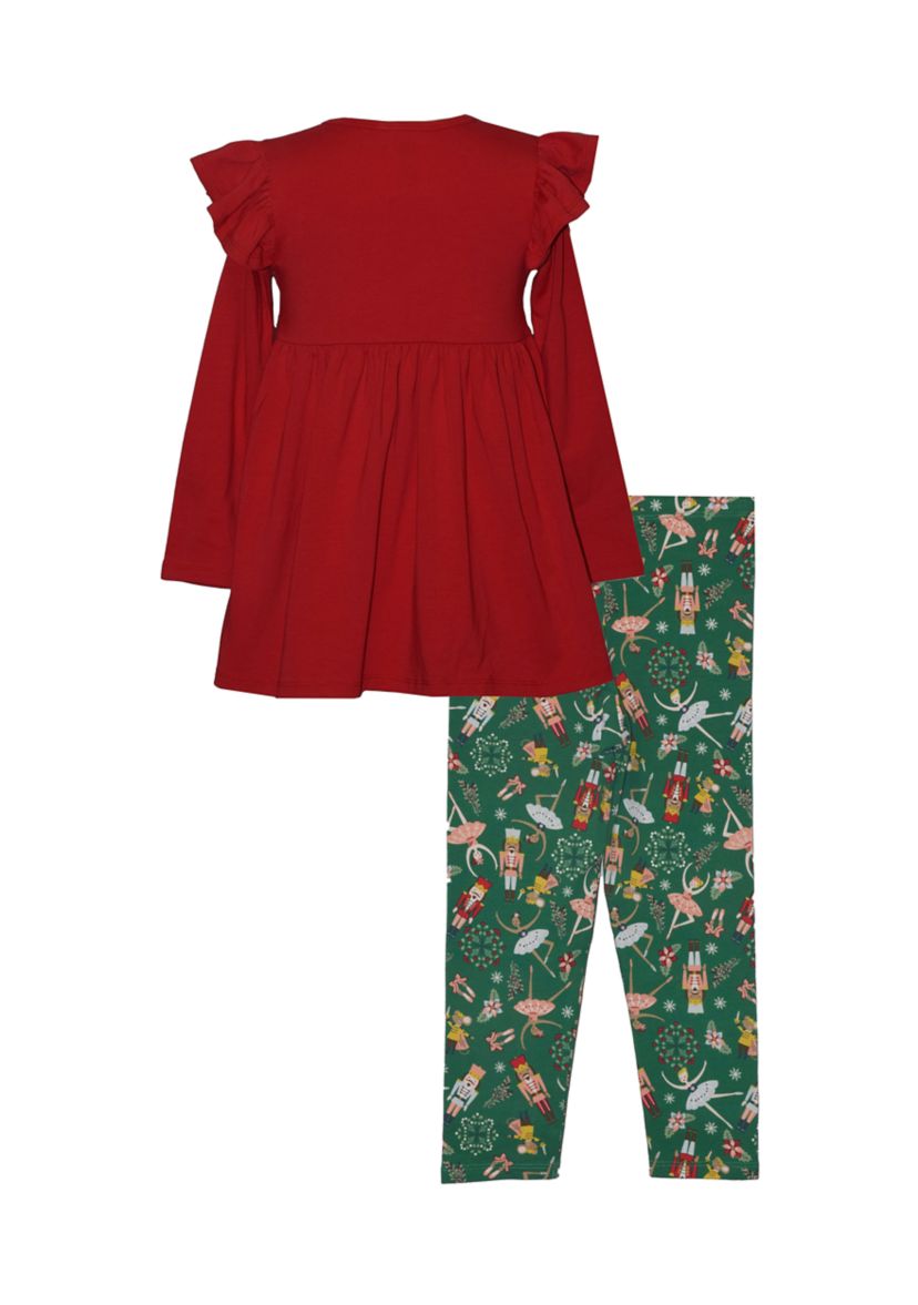 Baby Girls Long Sleeve Nutcracker Set with Printed Leggings 