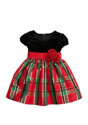 Bonnie Jean Baby Girls Stretch Velvet Plaid Taffeta Dress | belk