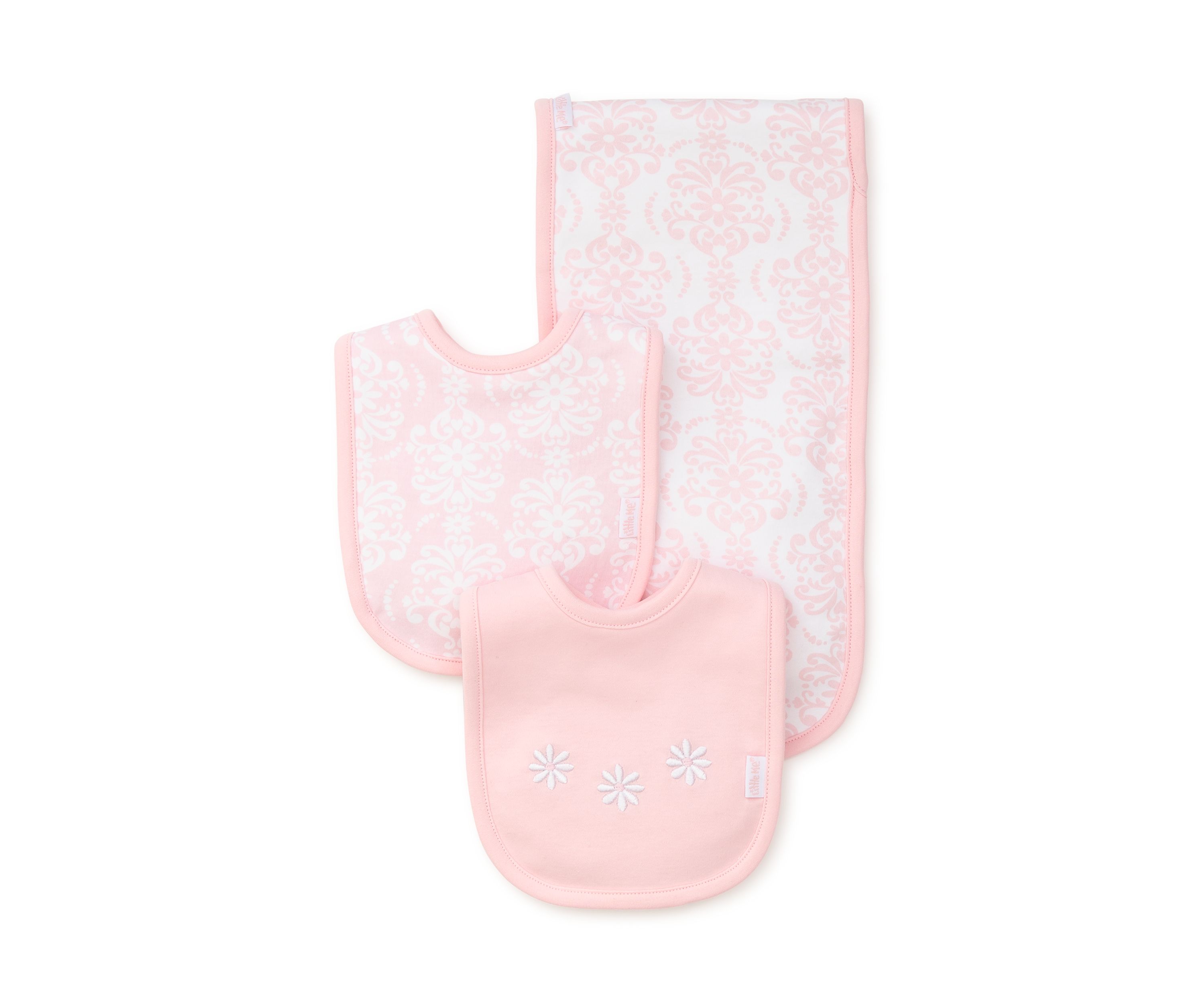 Baby Girls Patterned Bib and Burp Cloth Set