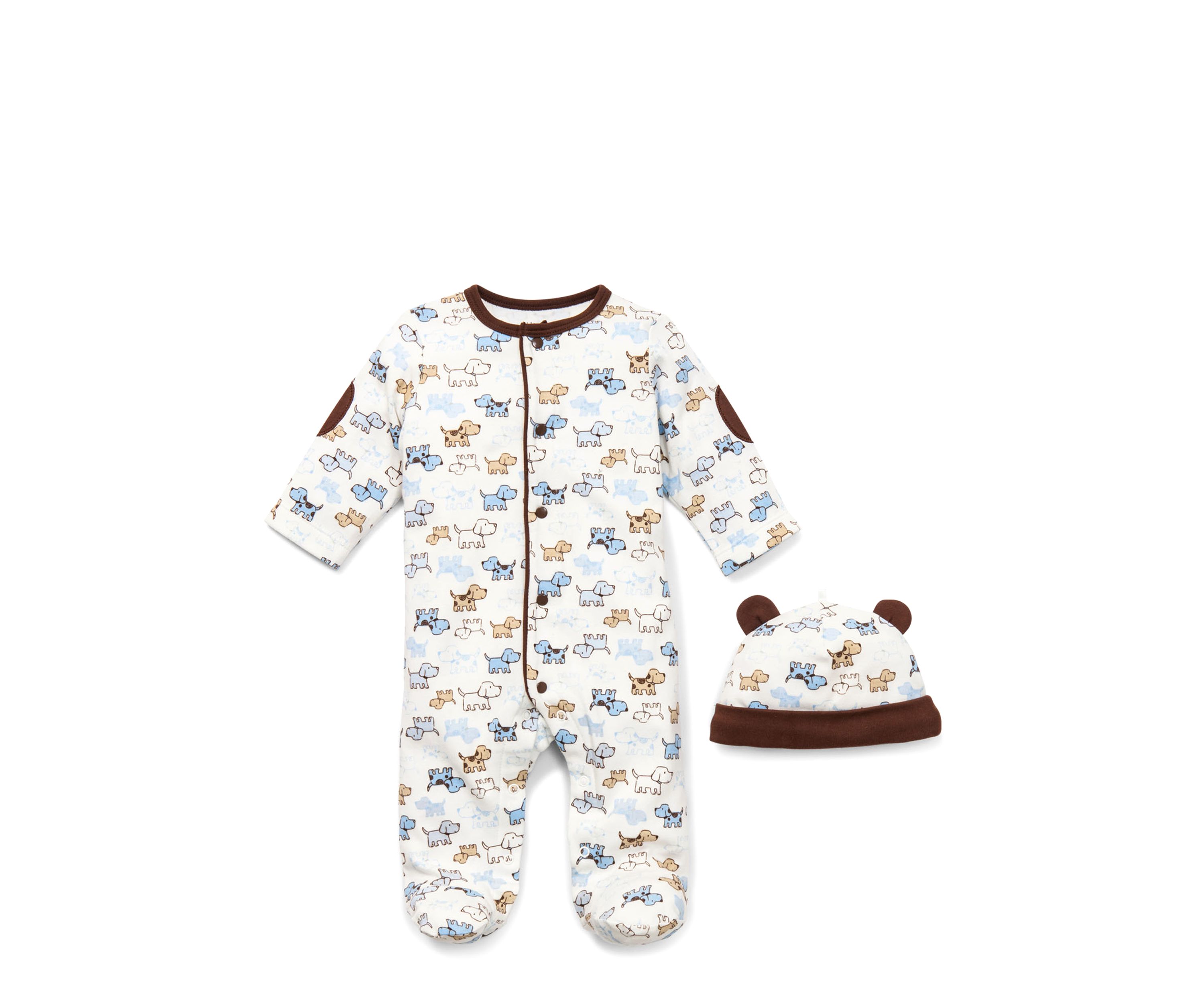 Baby Boys White Puppy Footie Set