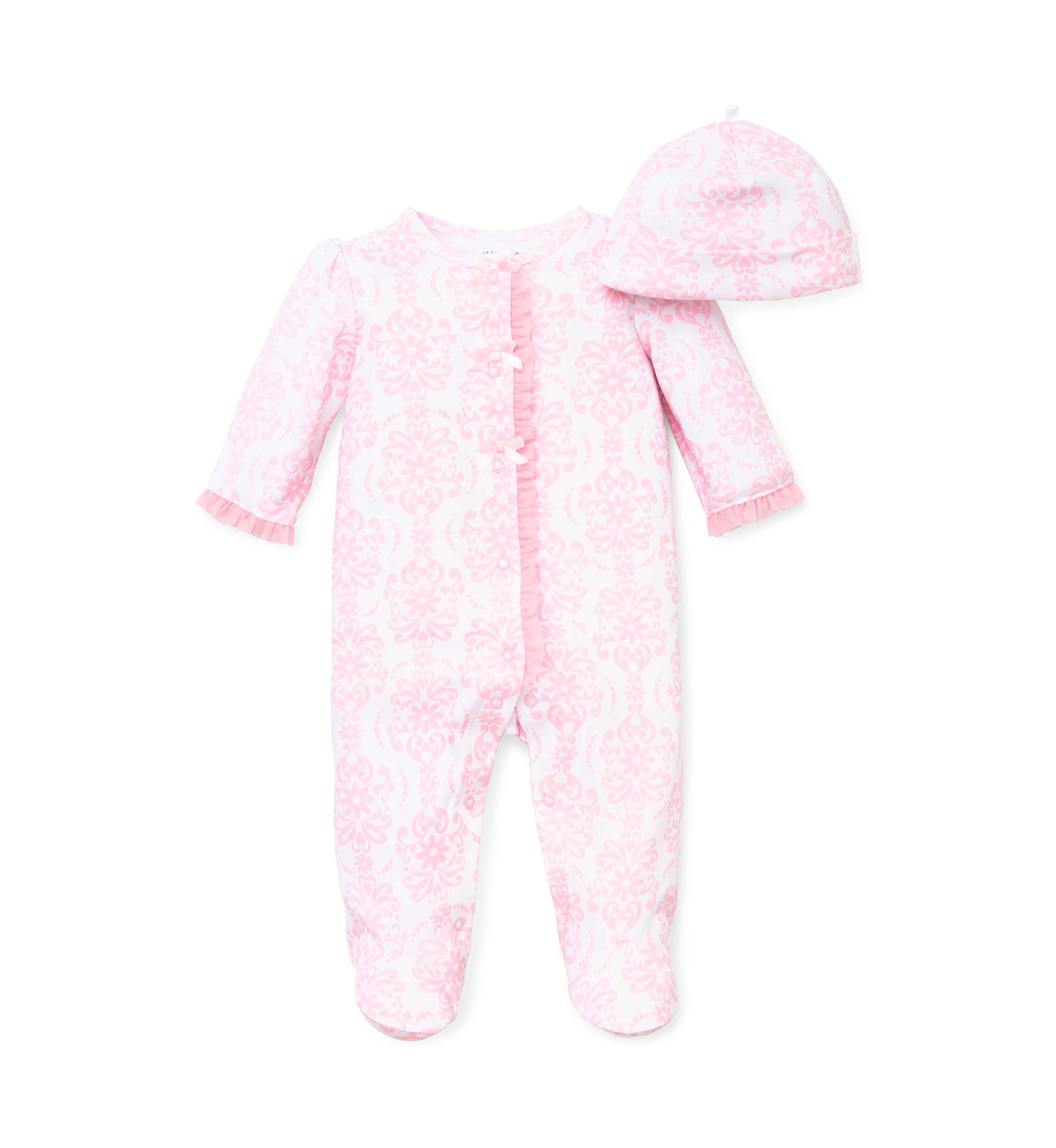 Baby Girls 2-Piece Pink Damask Footie Set