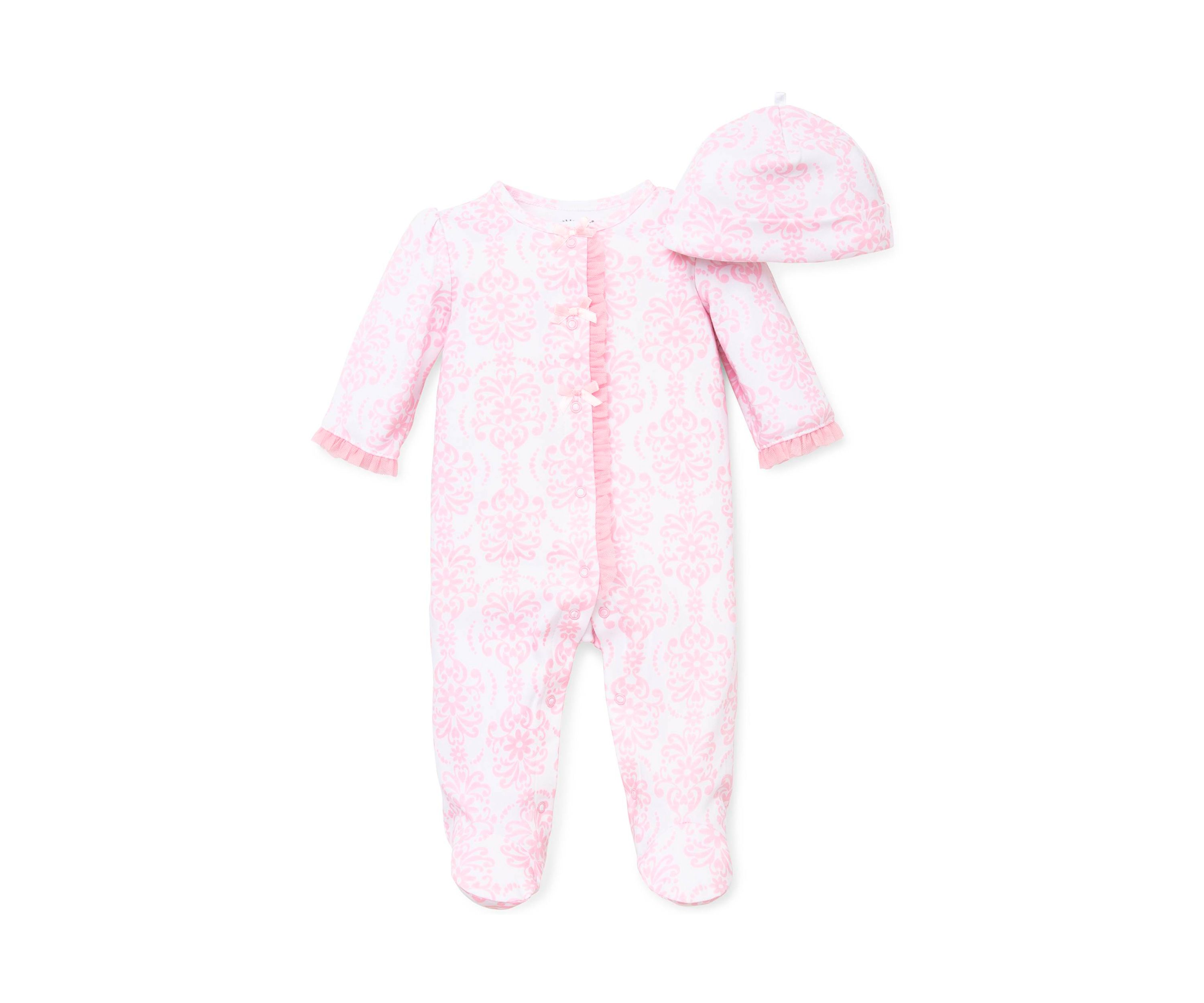 Baby Girls 2-Piece Pink Damask Footie Set
