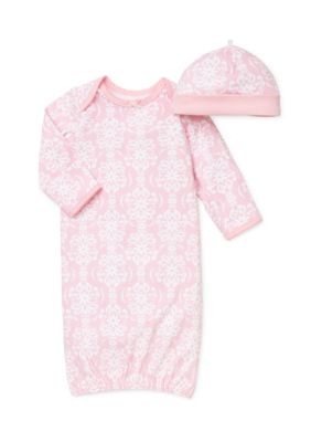 Little Me Kids 2-Piece Damask Gown with Hat, Pink, 0-3 Months