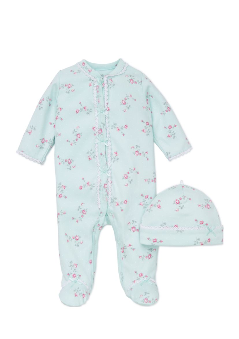 2-Piece Floral Footie and Hat Set